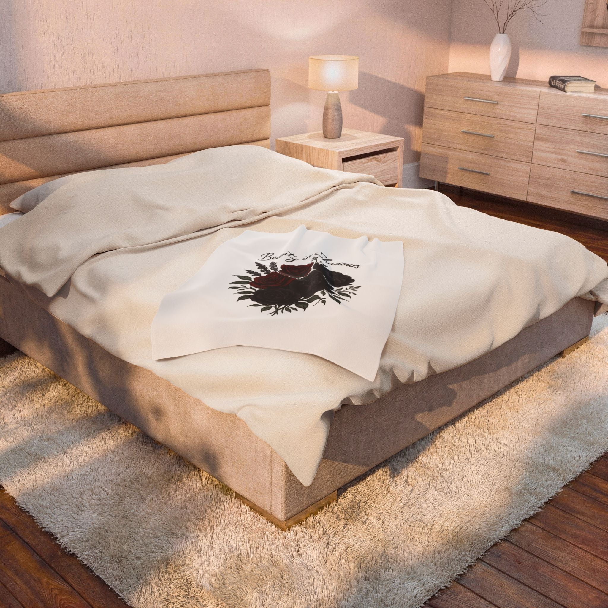 Velveteen Blanket — "Beauty in Shadows" Dark Rose Plush Throw