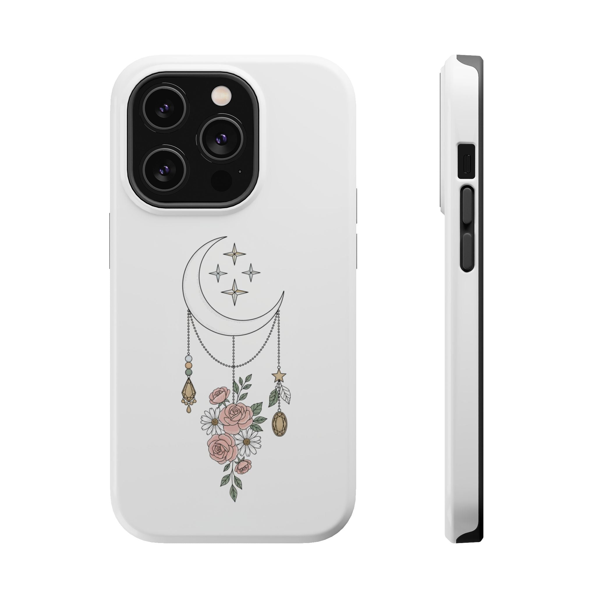 Moon & Roses Magnetic Impact Phone Case — Celestial Floral iPhone Cover