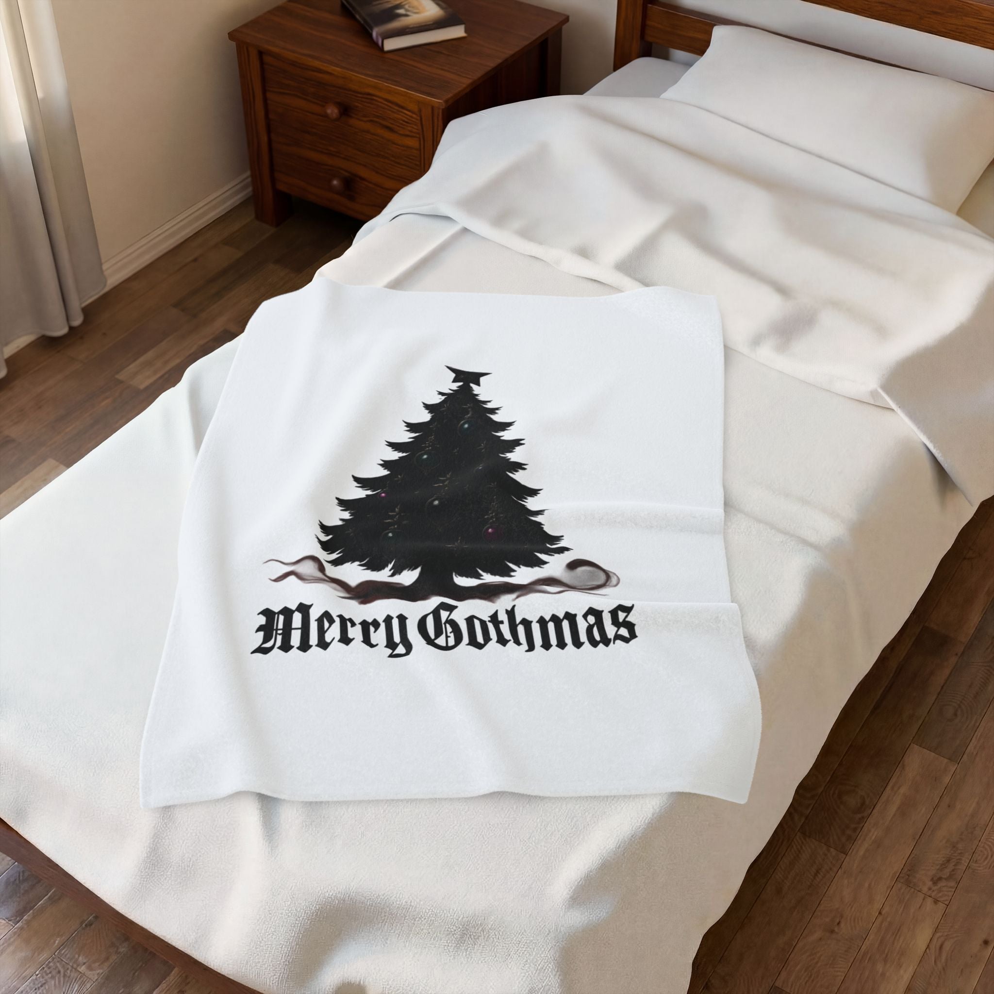 Velveteen Plush Blanket — 'Merry Gothmas' Gothic Christmas Tree Throw