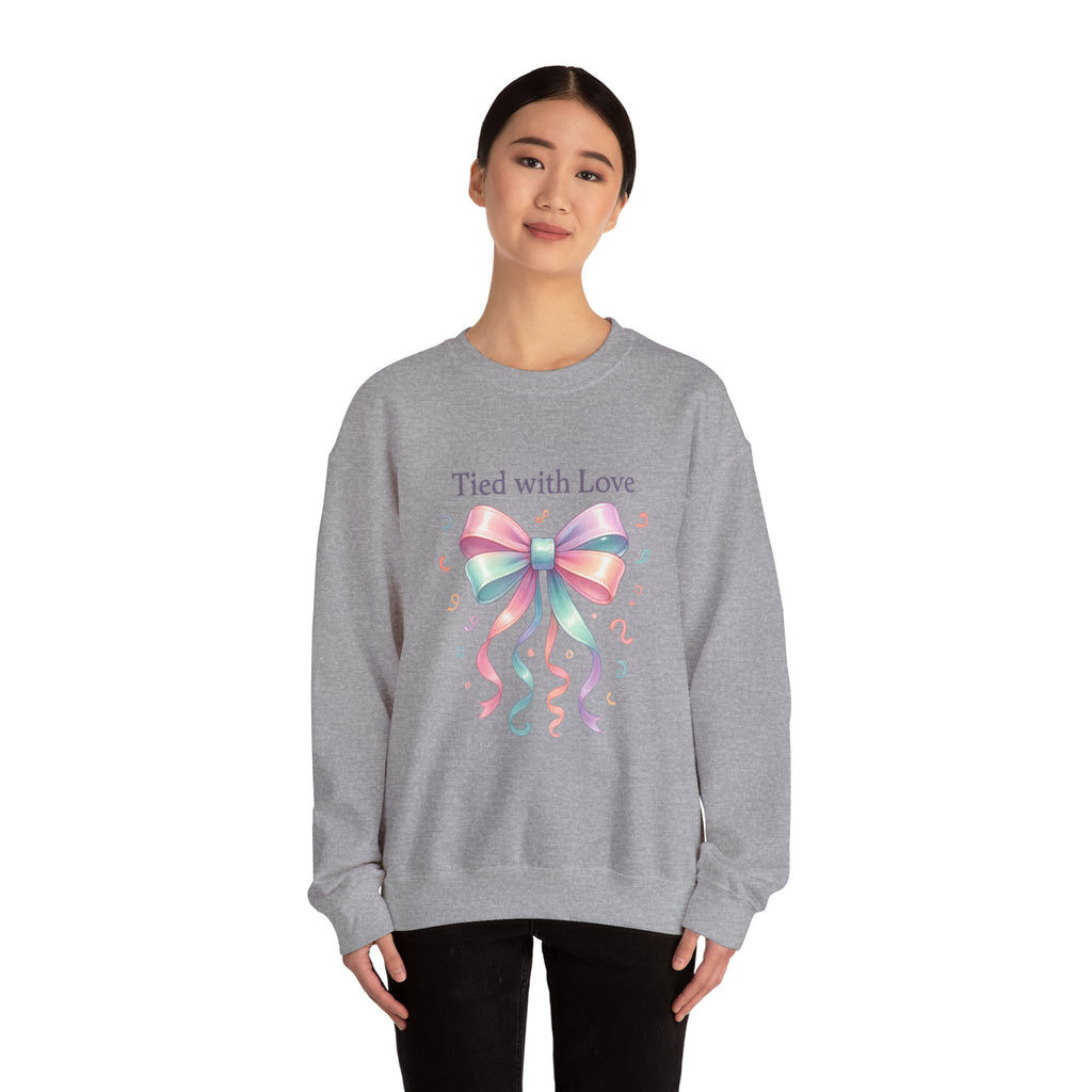 Crewneck Sweatshirt — "Tied with Love" Pastel Bow Gift Pullover