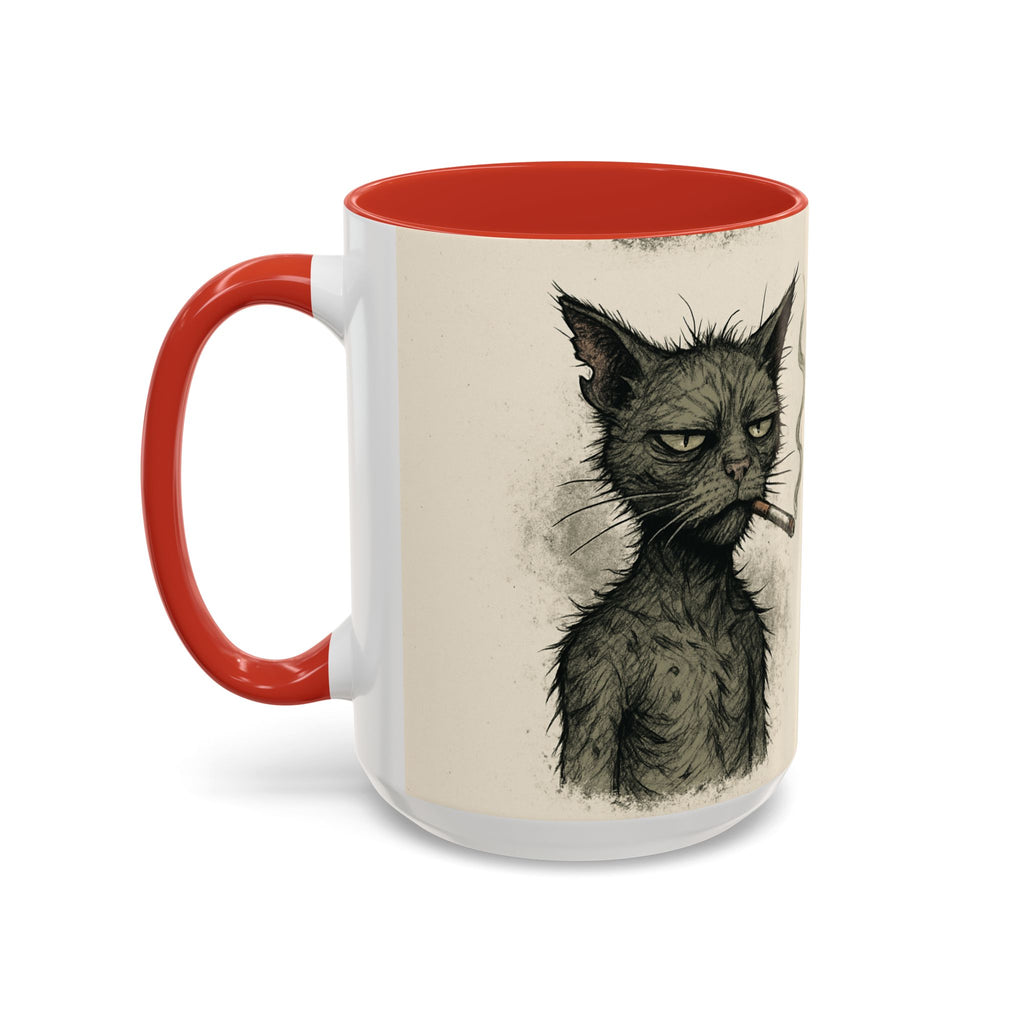 Grumpy Cat Smoking Coffee Mug — Funny Gothic Cat Accent Mug (11/15oz)