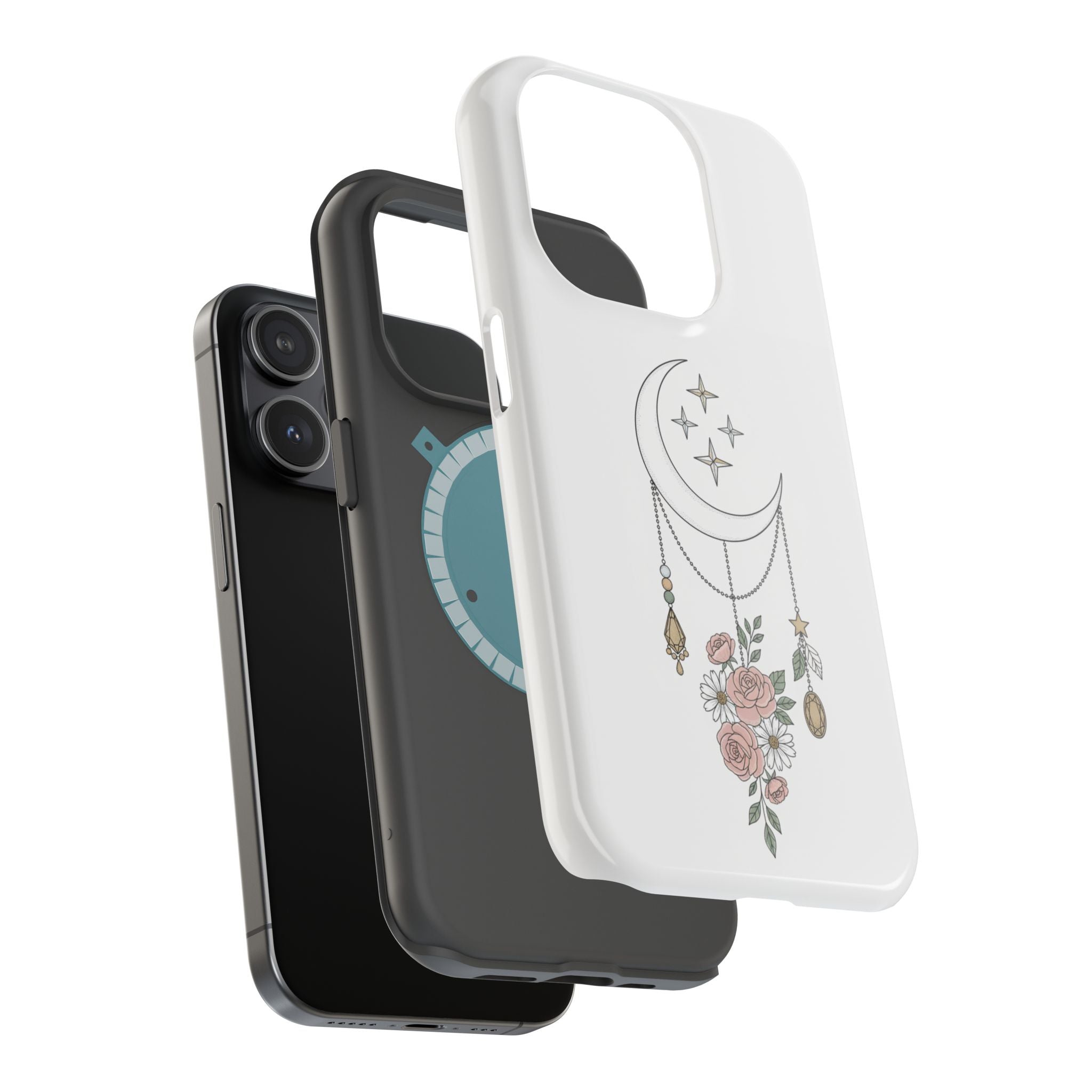 Moon & Roses Magnetic Impact Phone Case — Celestial Floral iPhone Cover