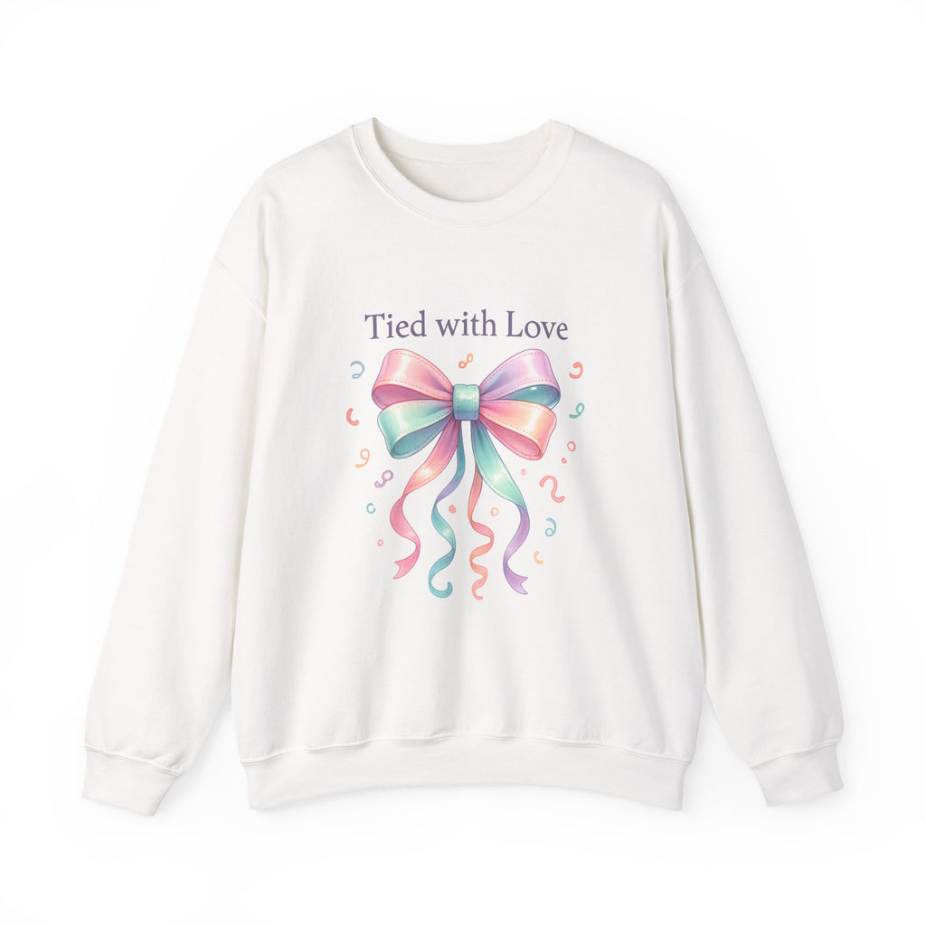 Crewneck Sweatshirt — "Tied with Love" Pastel Bow Gift Pullover