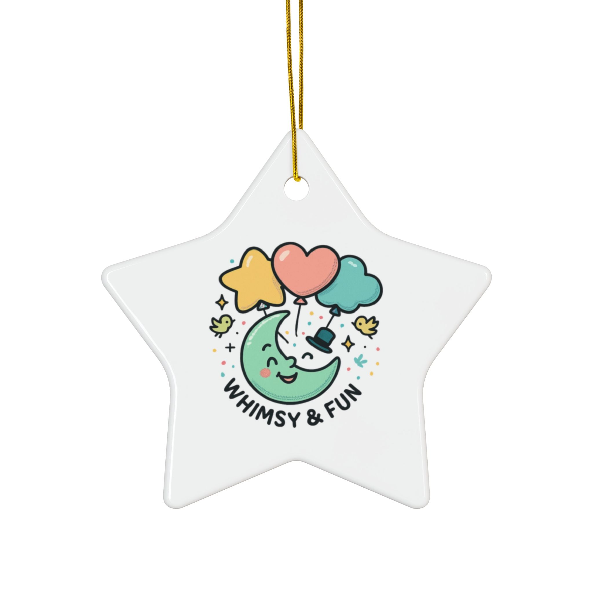 Whimsical Moon with Balloons Ceramic Ornament | Double-Sided Round Ornament