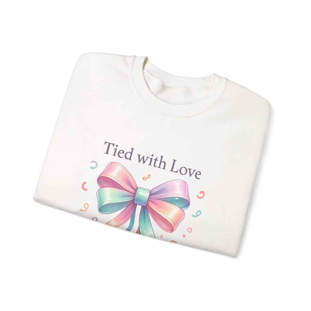 Crewneck Sweatshirt — "Tied with Love" Pastel Bow Gift Pullover