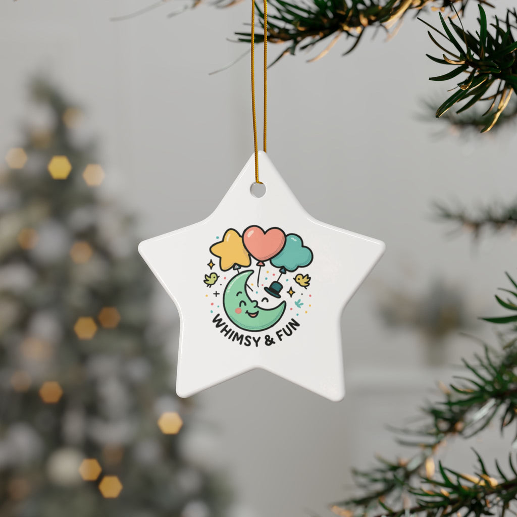 Whimsical Moon with Balloons Ceramic Ornament | Double-Sided Round Ornament