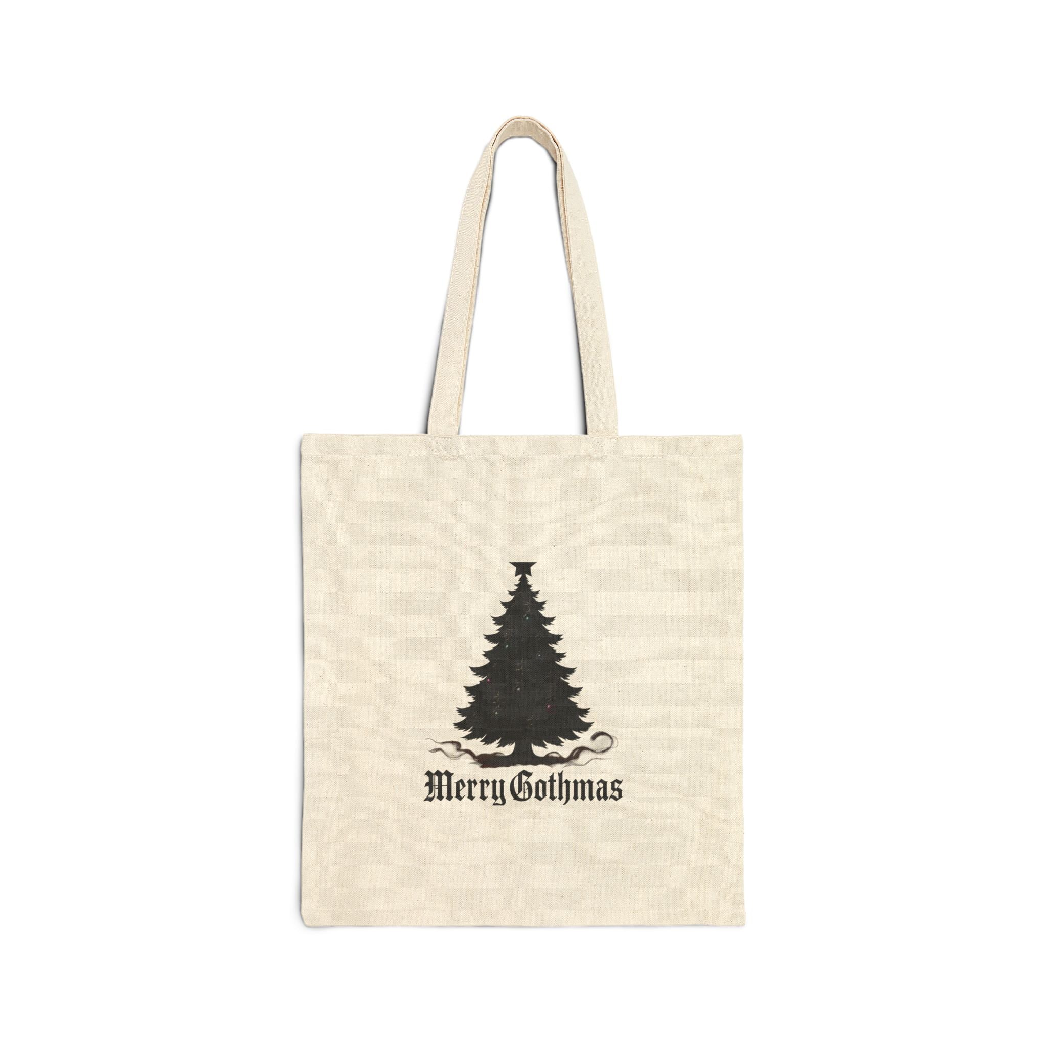 Gothic 'Merry Gothmas' Canvas Tote Bag — Black Christmas Tree Holiday Market Bag