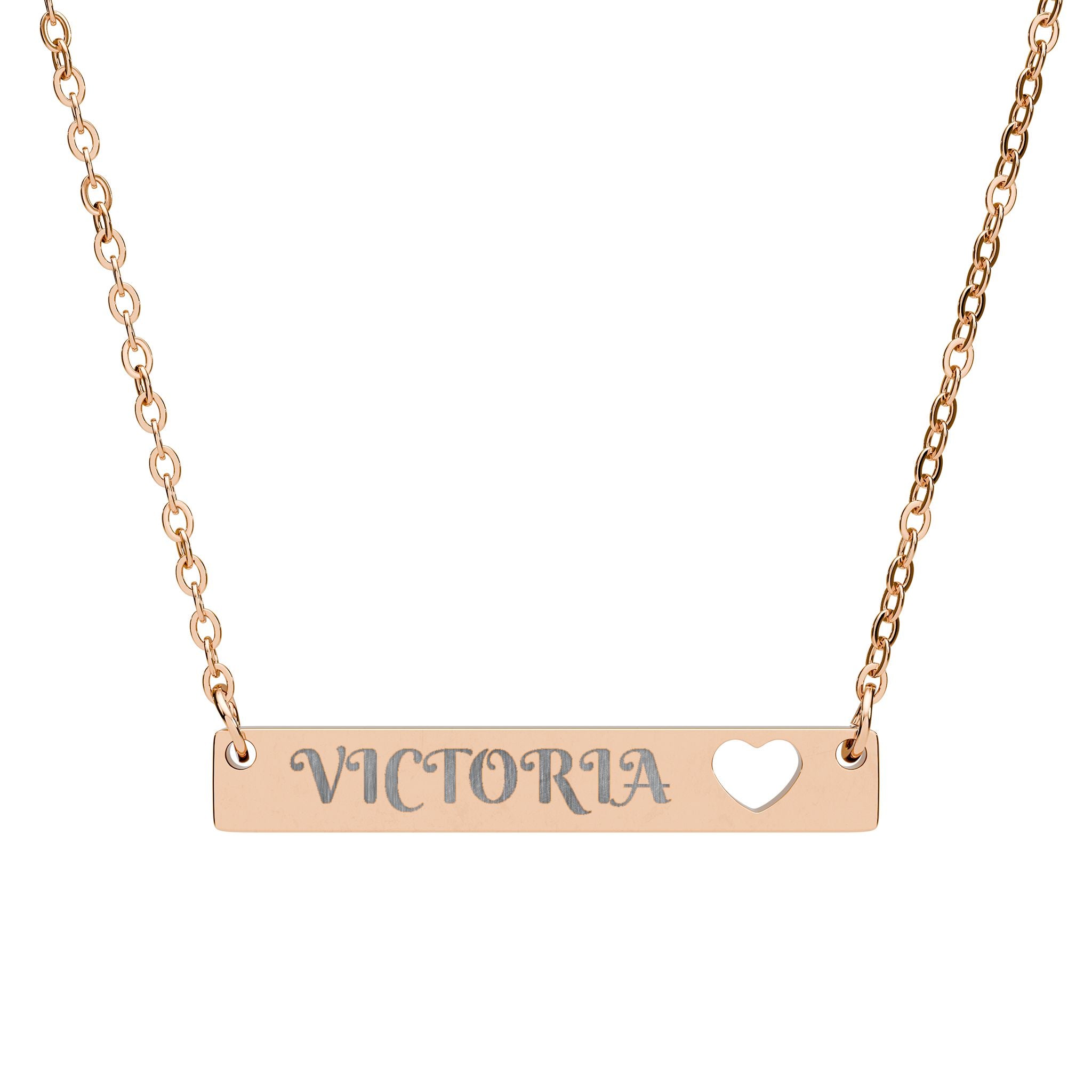 Cutout Heart Bar Necklace  Personalized Engraved Name Pendant