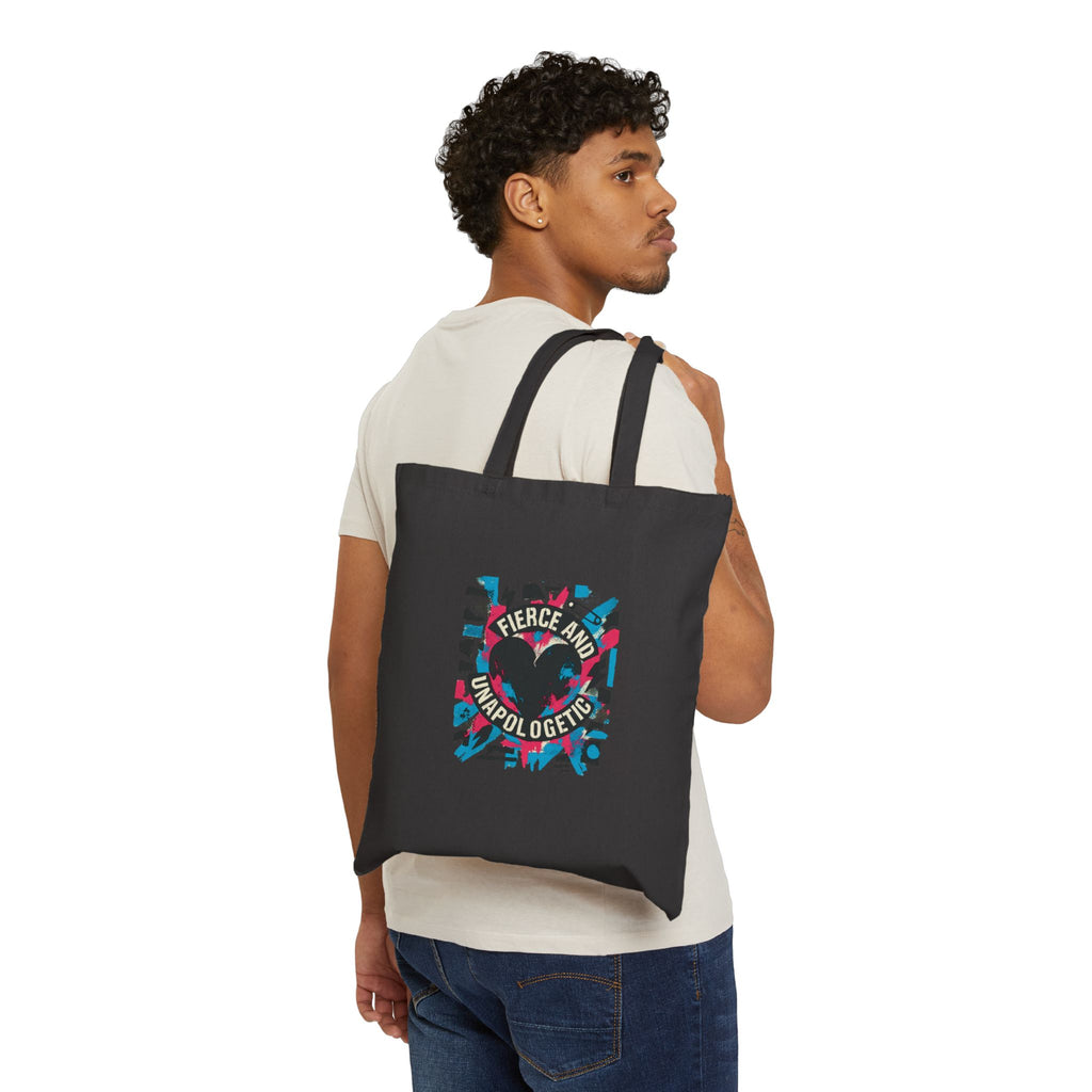 Tote Bag - "Fierce and Unapologetic" Heart Graphic Canvas Tote