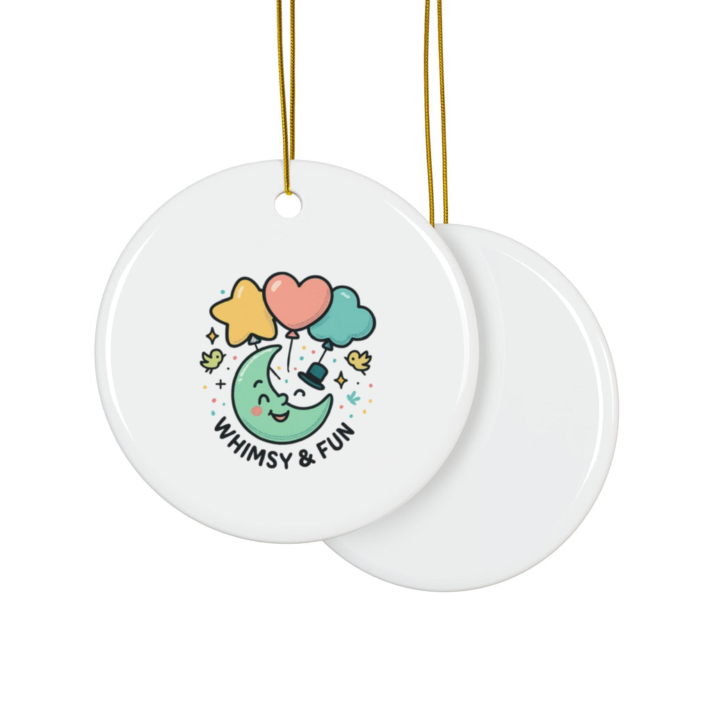 Whimsical Moon with Balloons Ceramic Ornament | Double-Sided Round Ornament