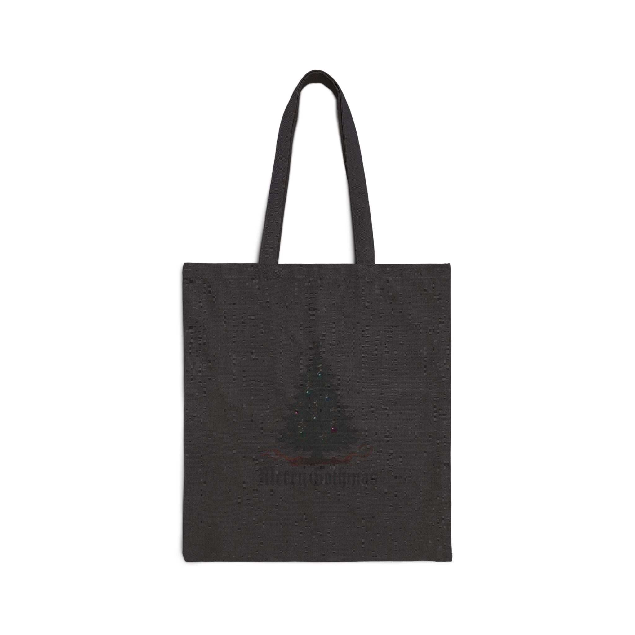 Gothic 'Merry Gothmas' Canvas Tote Bag — Black Christmas Tree Holiday Market Bag
