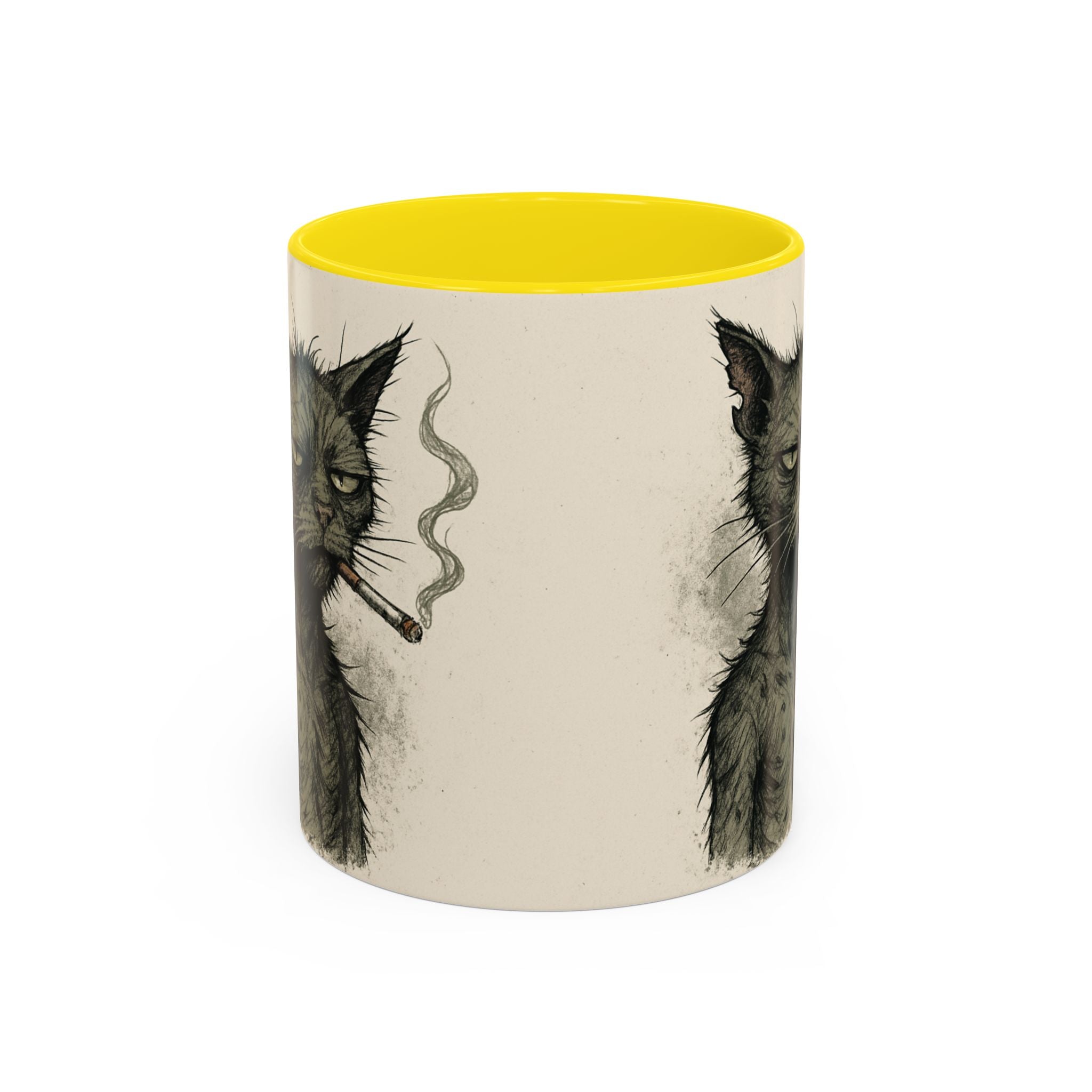 Grumpy Cat Smoking Coffee Mug — Funny Gothic Cat Accent Mug (11/15oz)