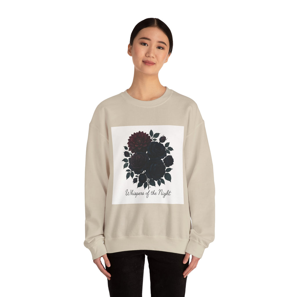 Crewneck Sweatshirt - 'Whispers of the Night' Floral Graphic