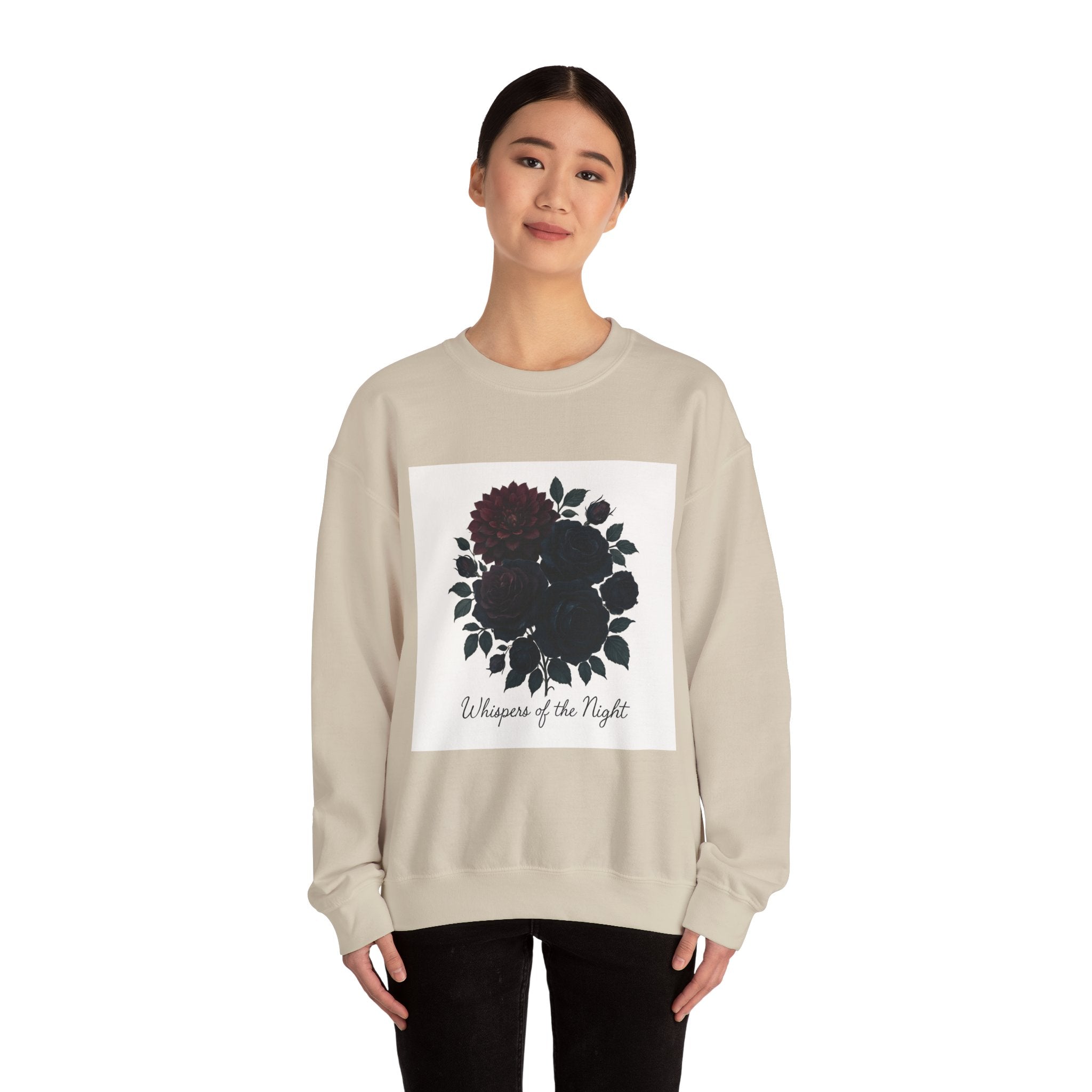 Crewneck Sweatshirt - 'Whispers of the Night' Floral Graphic