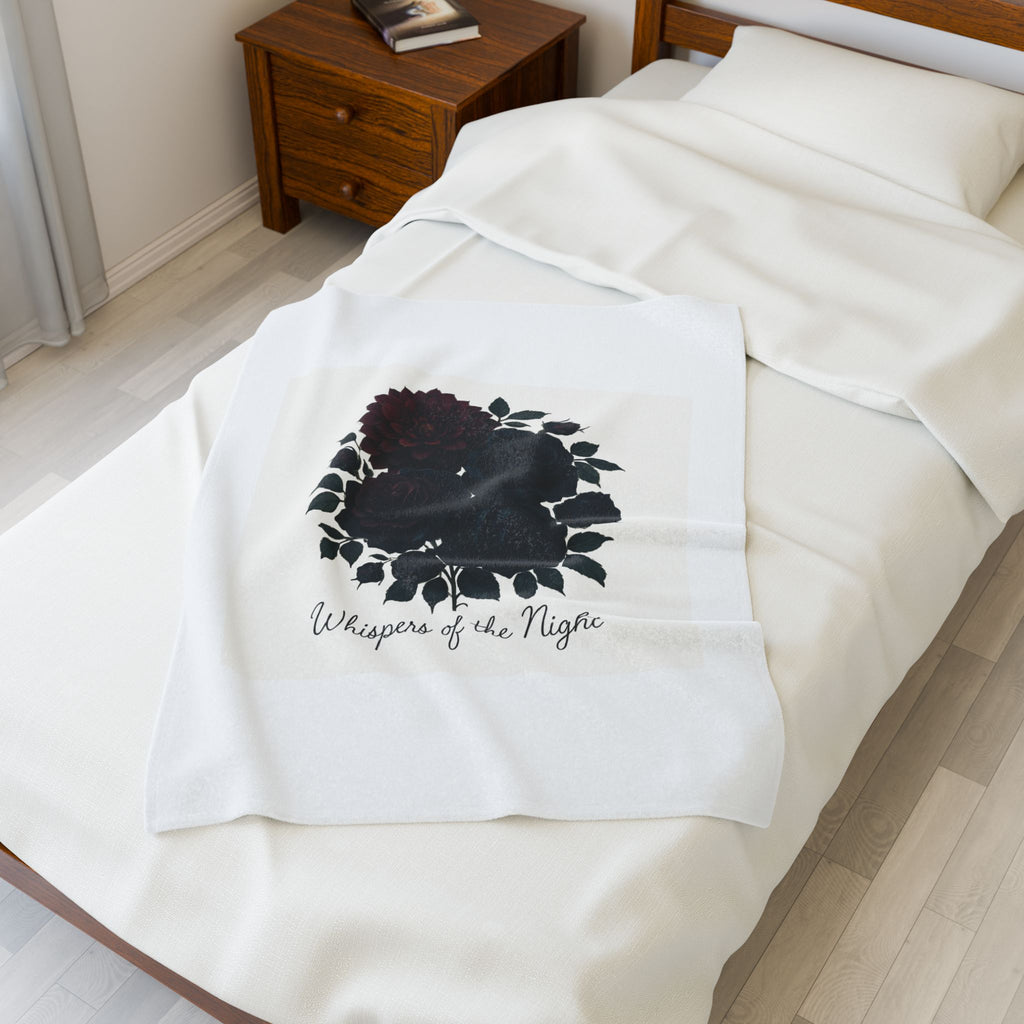 Velveteen Plush Blanket — 'Whispers of the Night' Dark Rose Cozy Throw