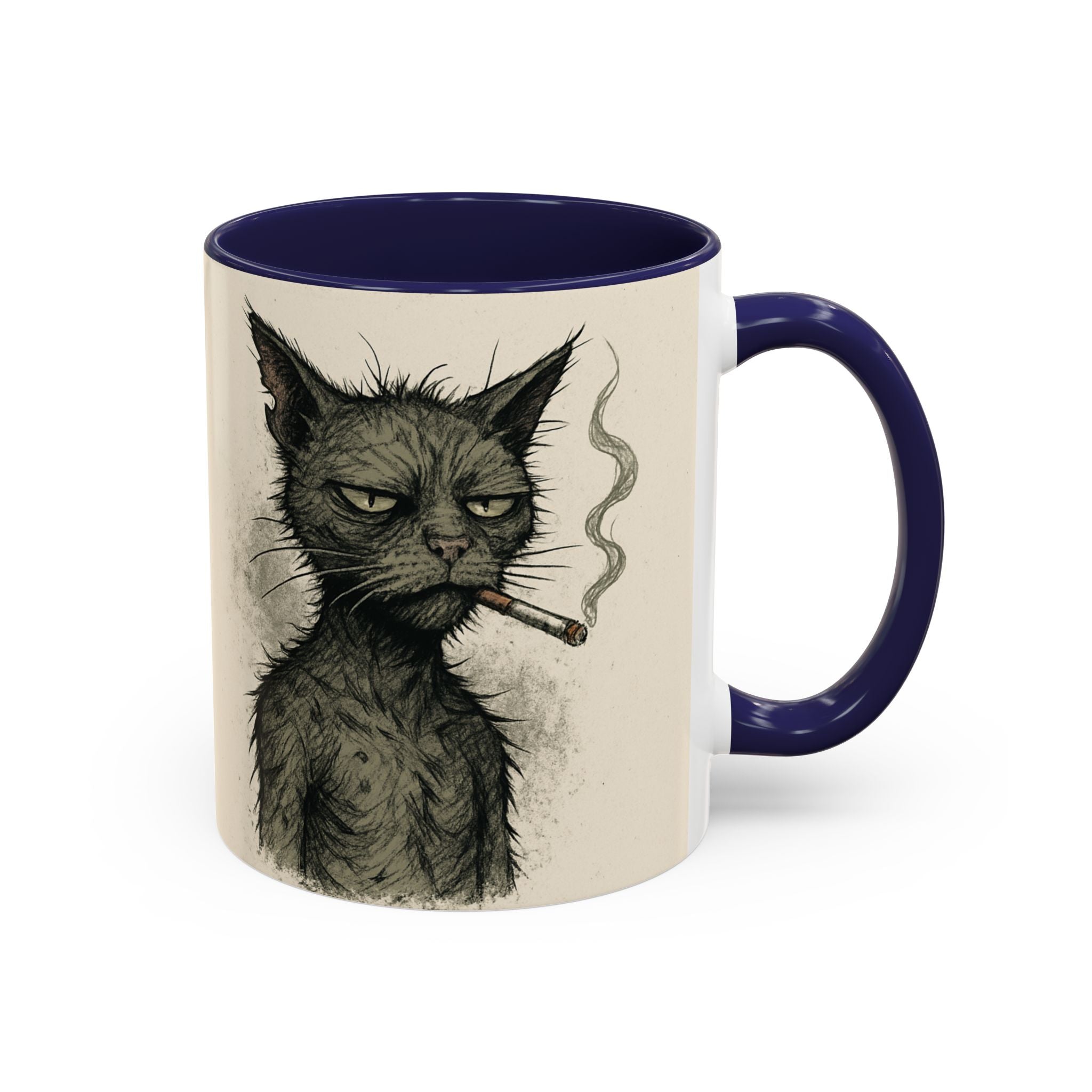 Grumpy Cat Smoking Coffee Mug — Funny Gothic Cat Accent Mug (11/15oz)