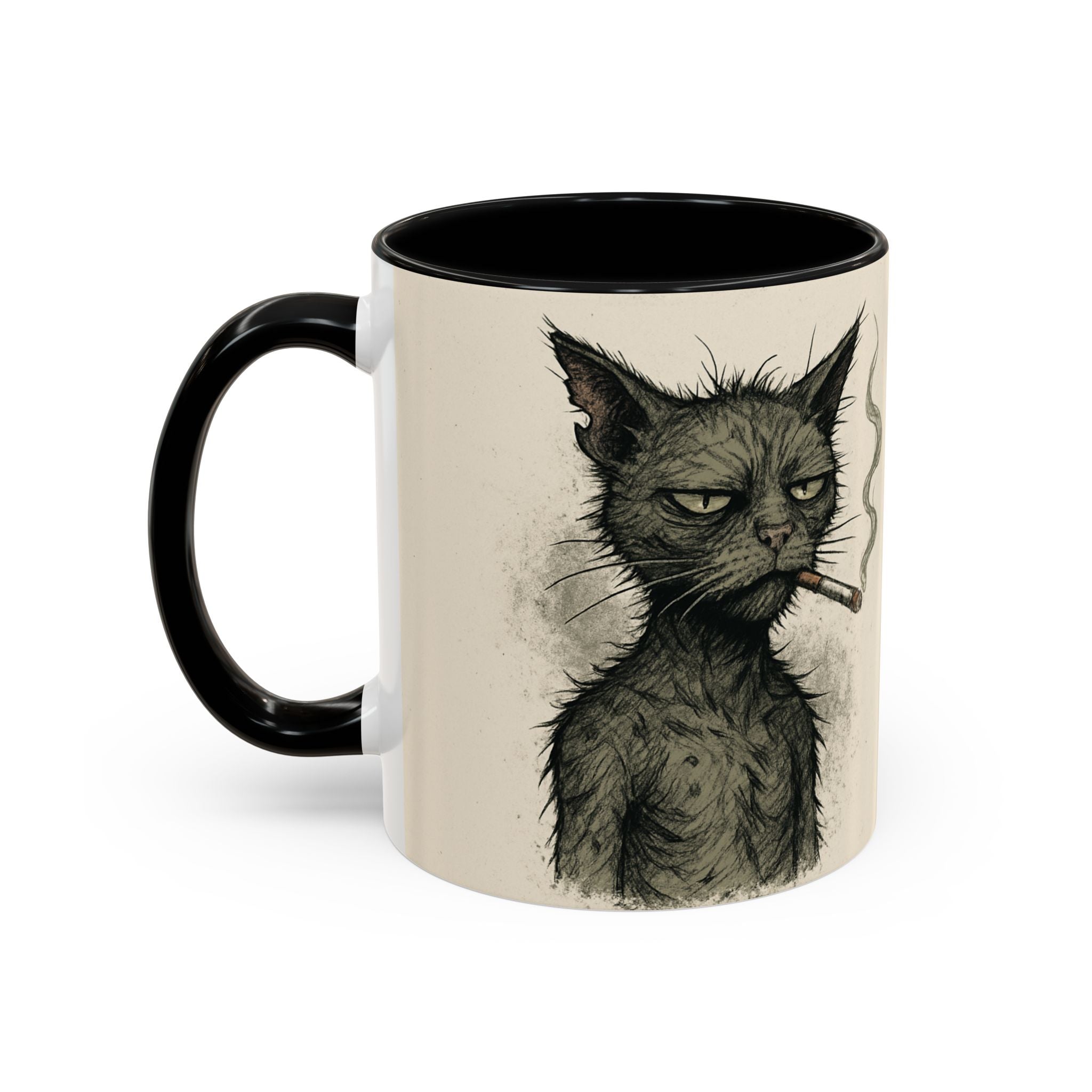 Grumpy Cat Smoking Coffee Mug — Funny Gothic Cat Accent Mug (11/15oz)