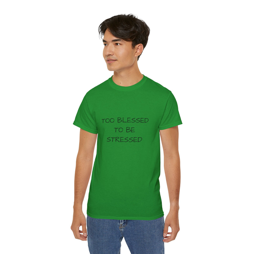 Too Blessed to Be Stressed T-Shirt — Inspirational Faith Graphic Tee
