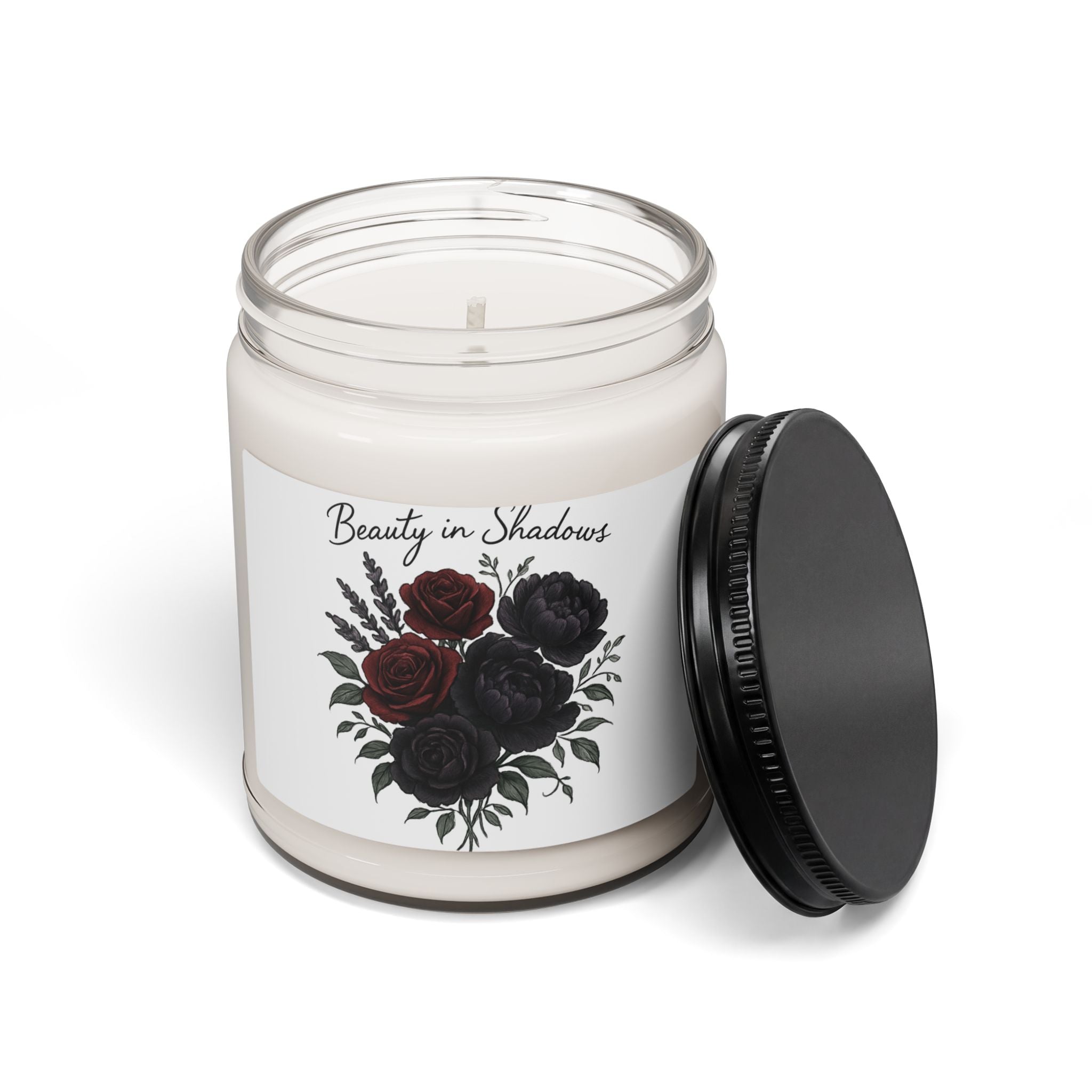 Beauty in Shadows Soy Candle — 9oz Scented Jar (Rose & Noir)