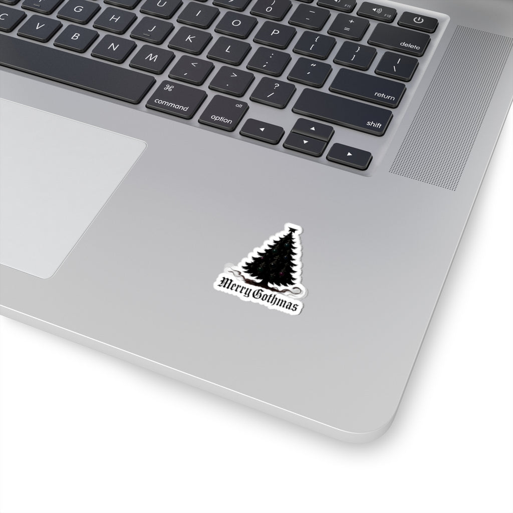 Merry Gothmas Kiss-Cut Sticker — Gothic Black Christmas Tree Decal