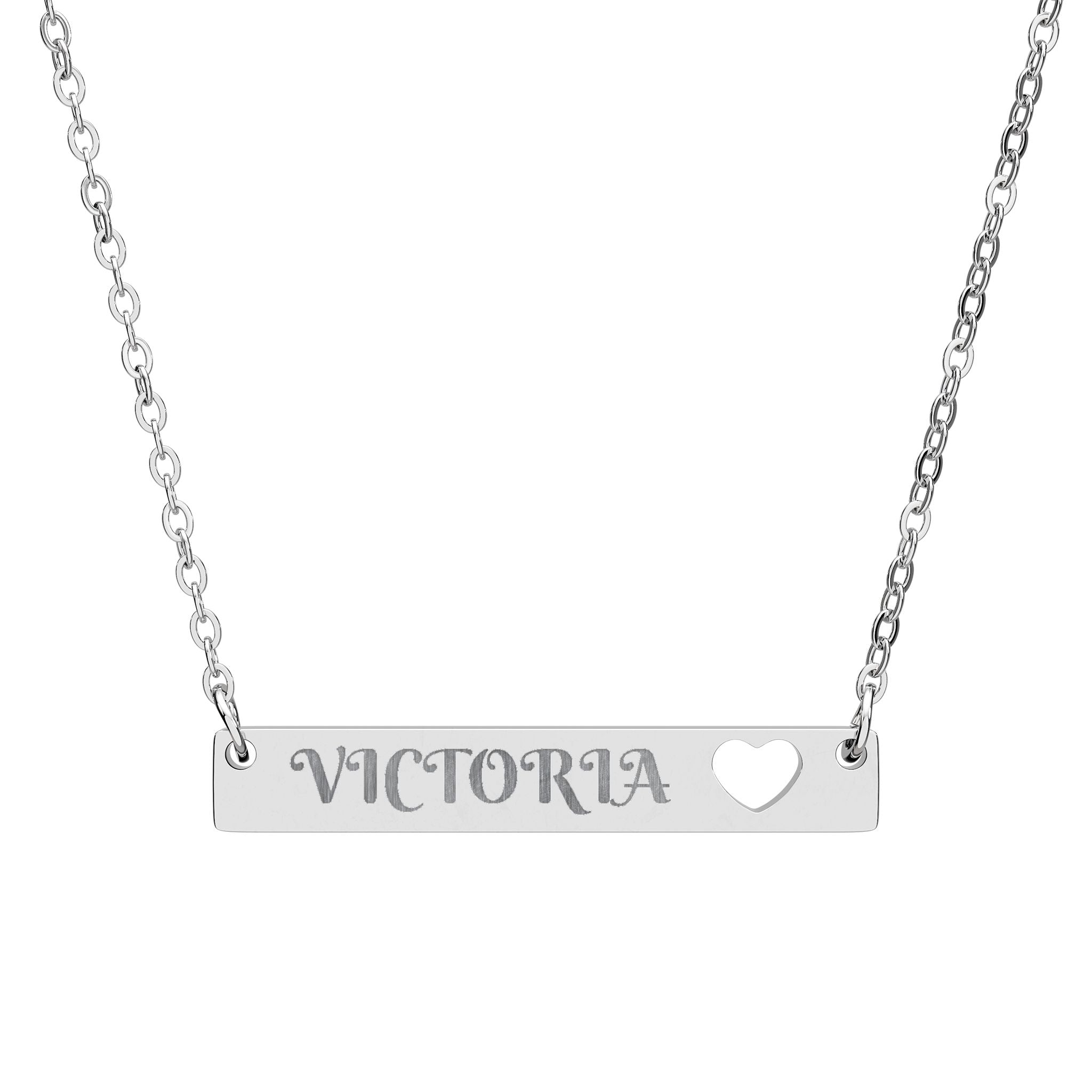 Cutout Heart Bar Necklace  Personalized Engraved Name Pendant