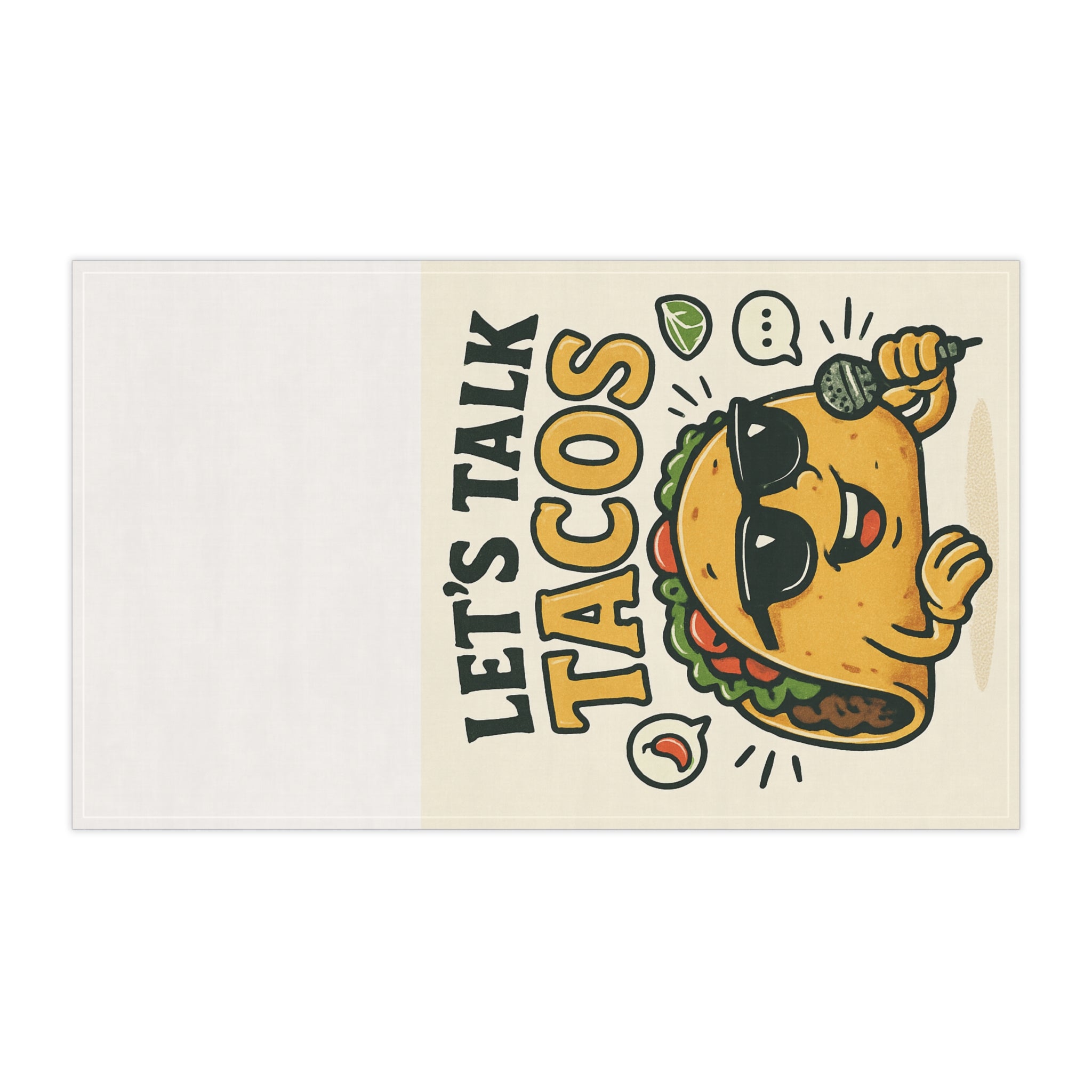 Let's Talk Tacos Tea Towel | Funny Taco Cartoon Kitchen Towel