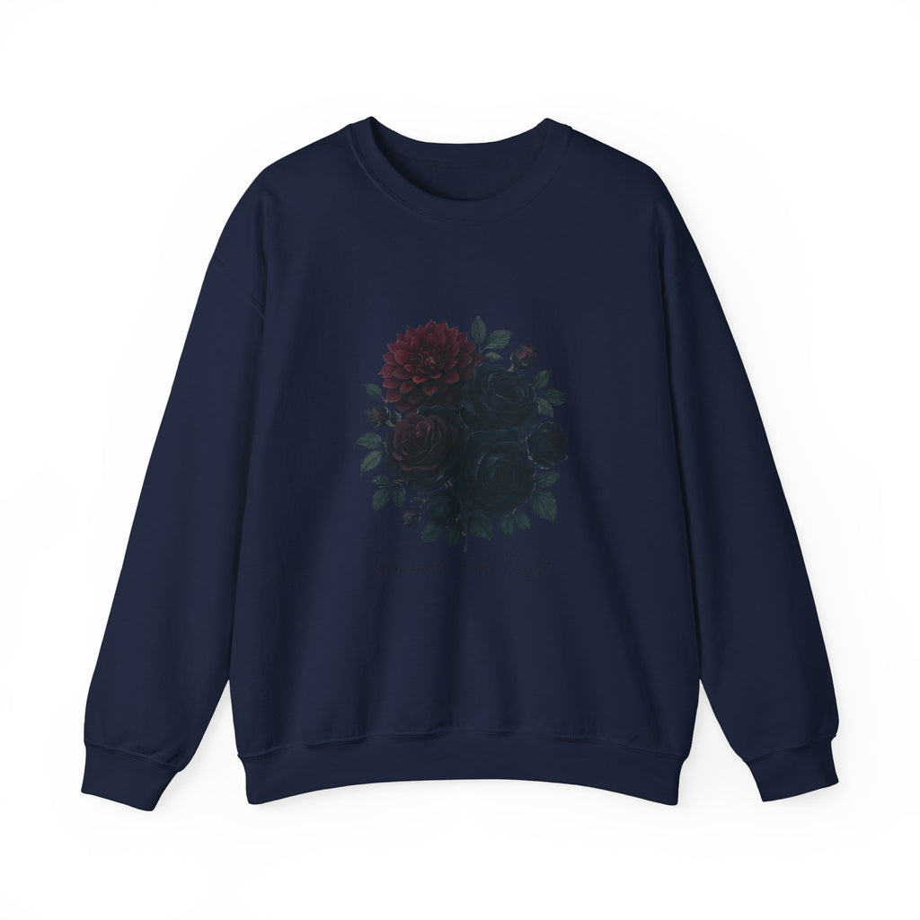 Crewneck Sweatshirt with Dark Floral ‘Whispers of the Night’ Design