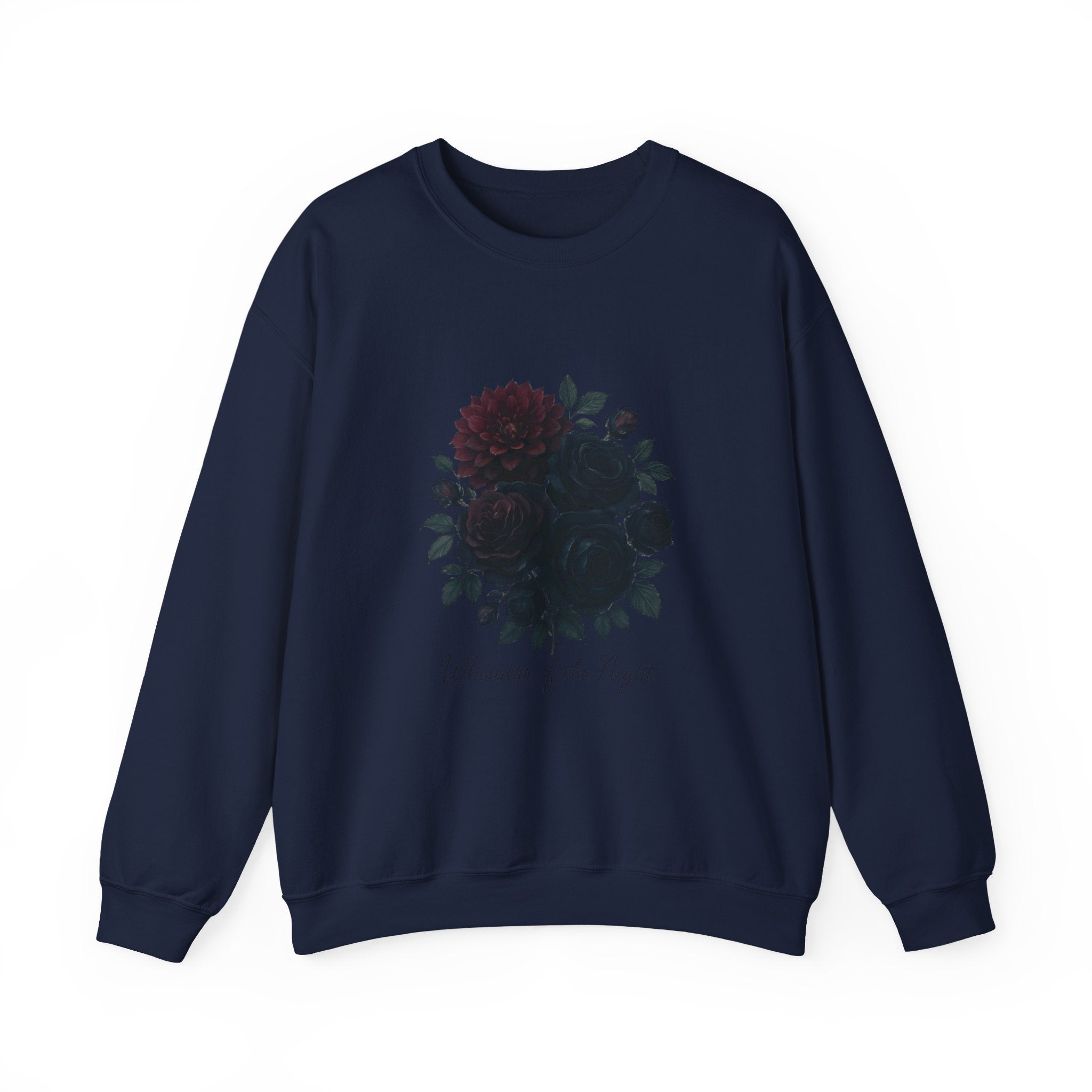 Crewneck Sweatshirt with Dark Floral ‘Whispers of the Night’ Design