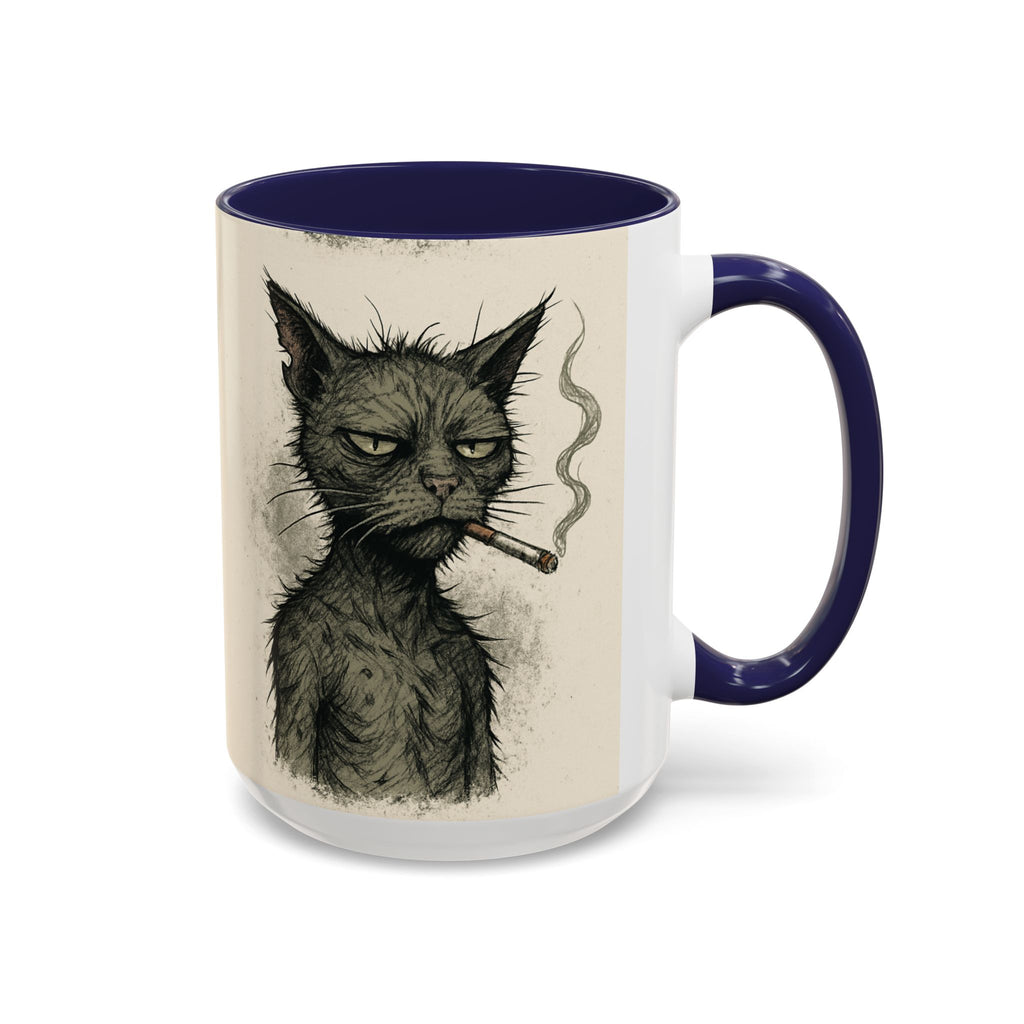 Grumpy Cat Smoking Coffee Mug — Funny Gothic Cat Accent Mug (11/15oz)