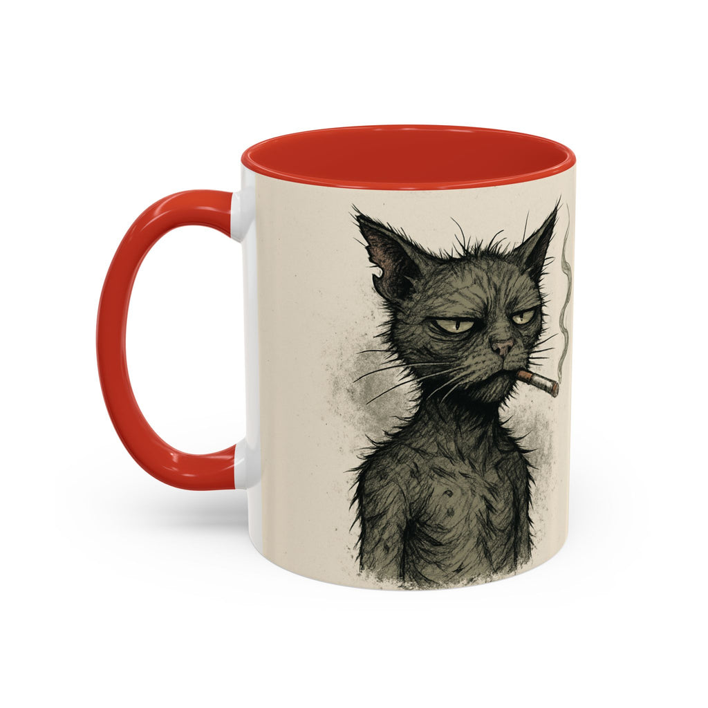 Grumpy Cat Smoking Coffee Mug — Funny Gothic Cat Accent Mug (11/15oz)
