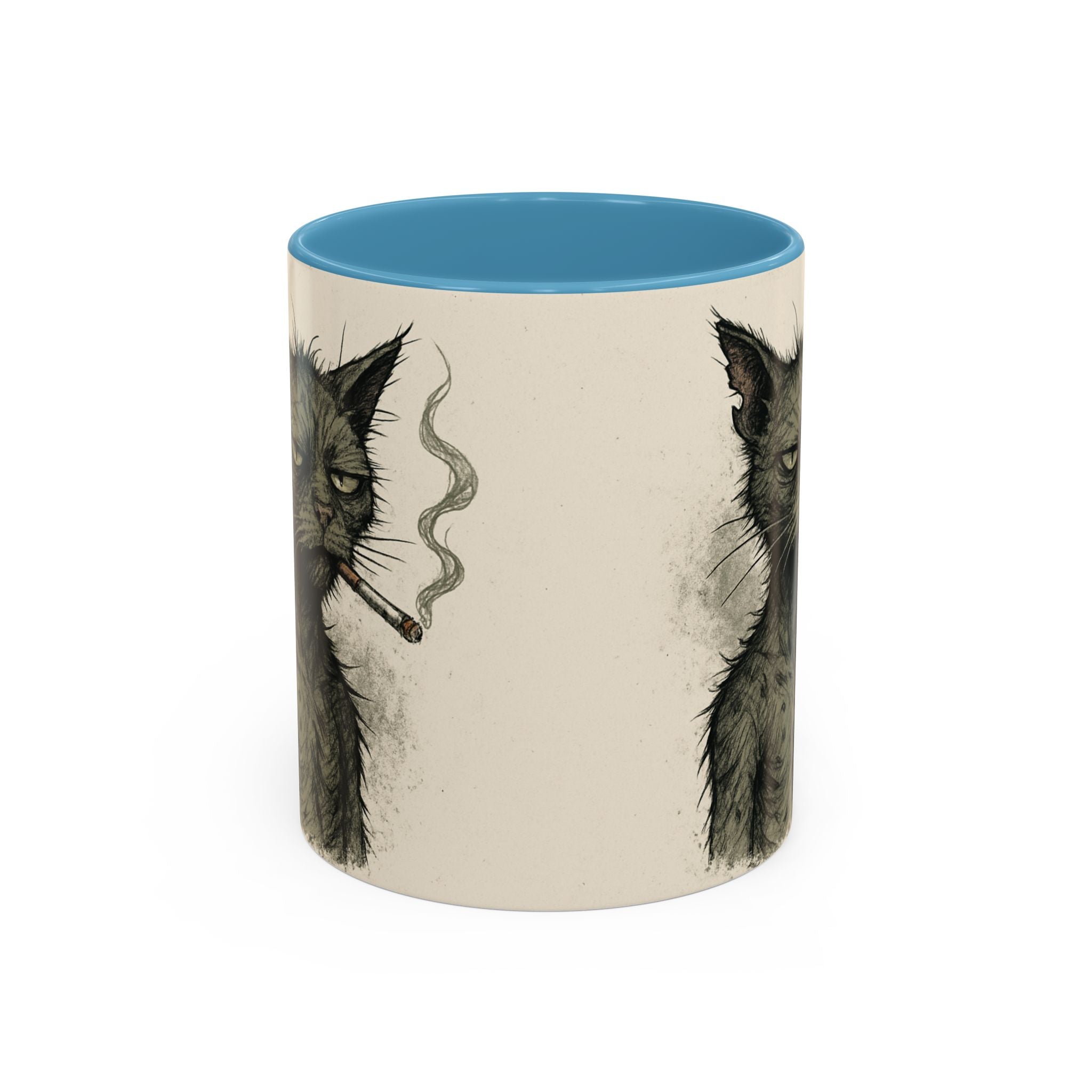 Grumpy Cat Smoking Coffee Mug — Funny Gothic Cat Accent Mug (11/15oz)
