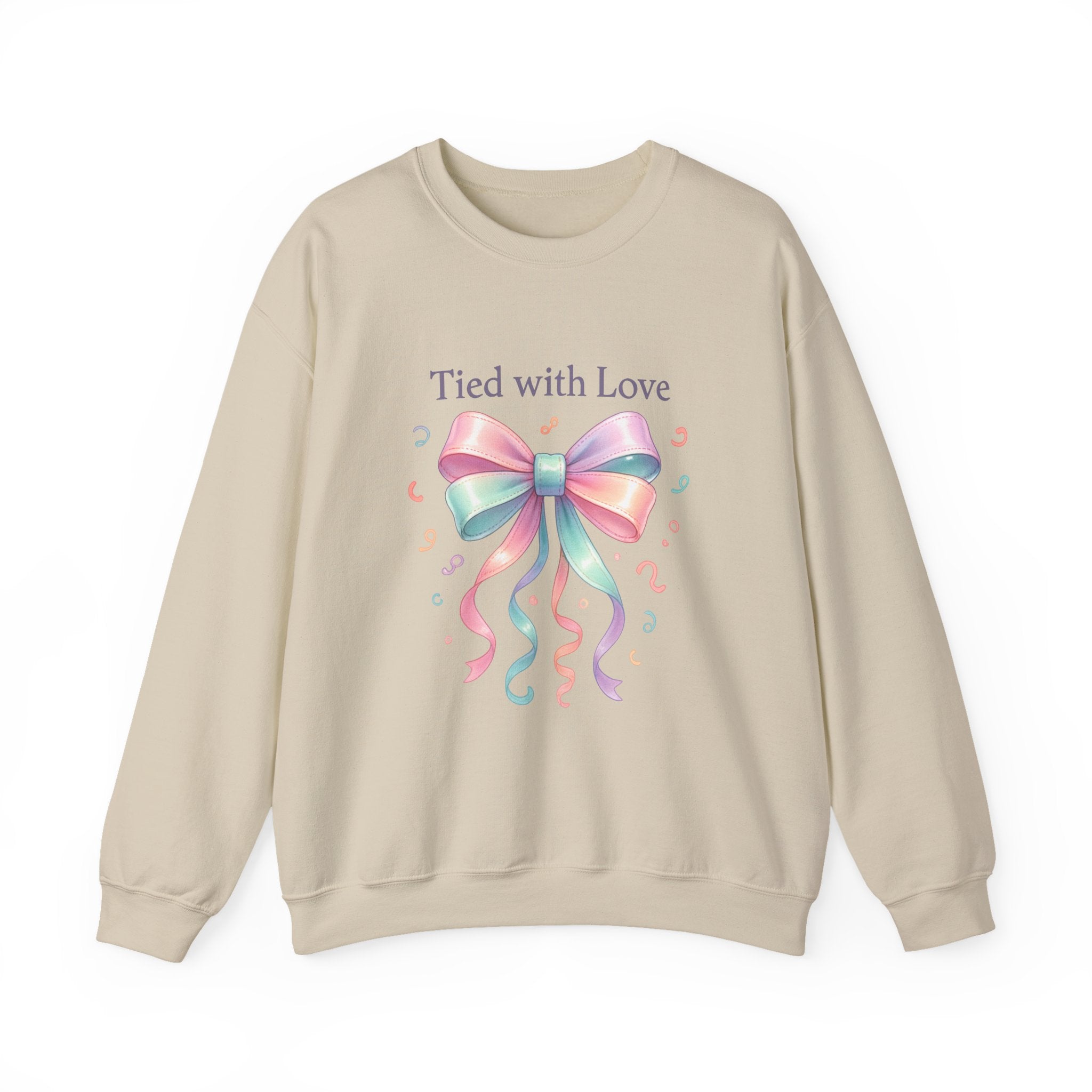 Crewneck Sweatshirt — "Tied with Love" Pastel Bow Gift Pullover