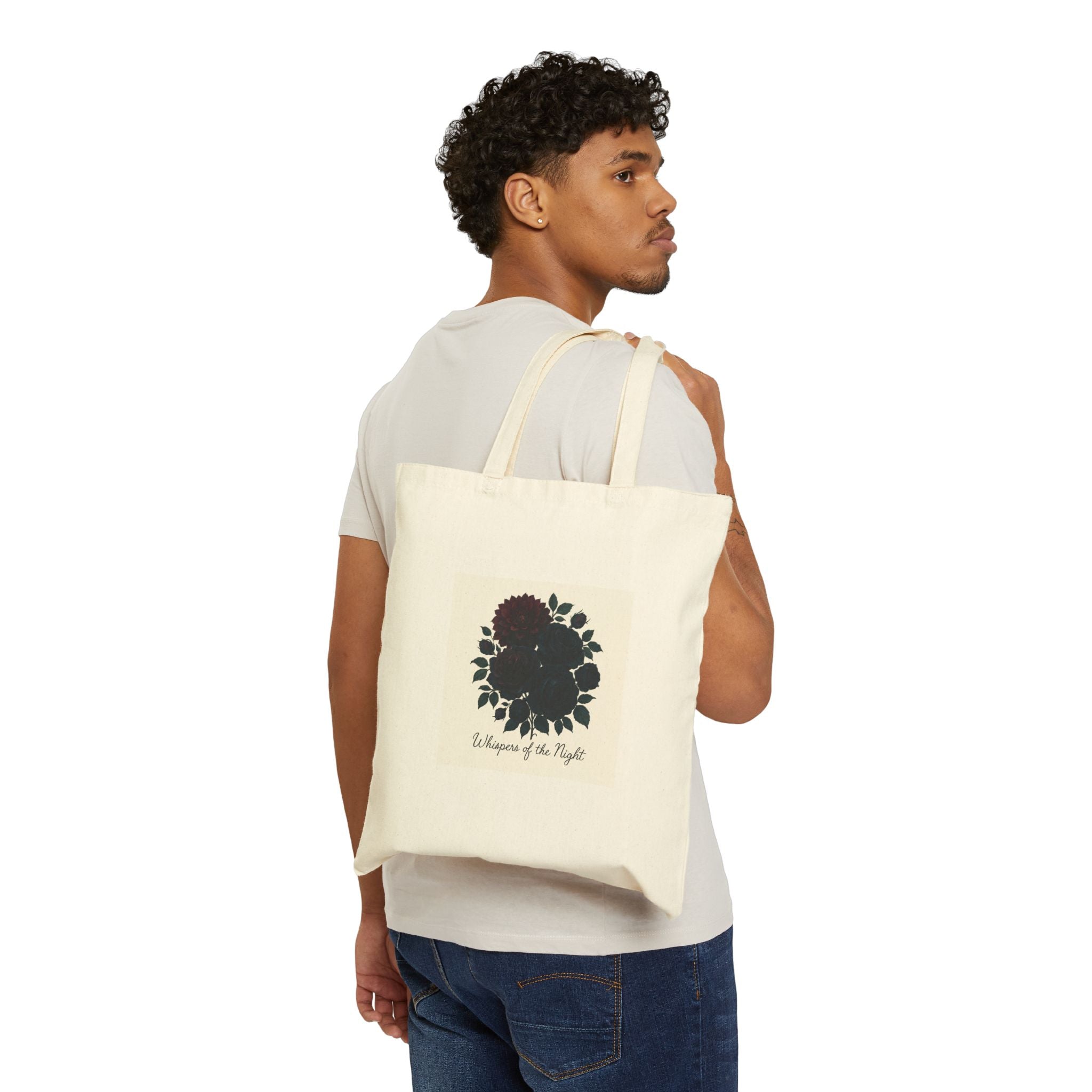 Canvas Tote Bag — 'He Wages of the Night' Floral Silhouette Eco Shopper