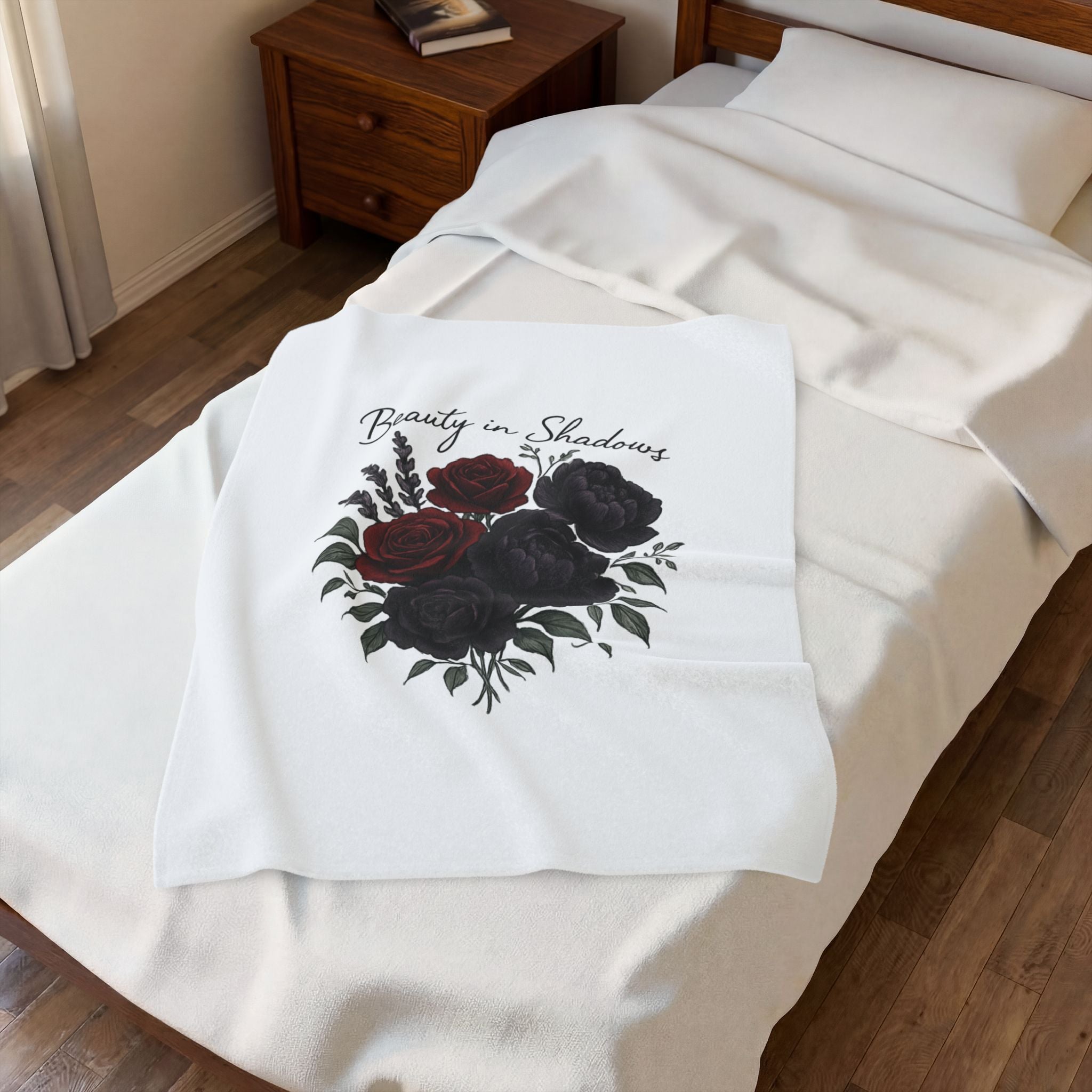 Velveteen Blanket — "Beauty in Shadows" Dark Rose Plush Throw