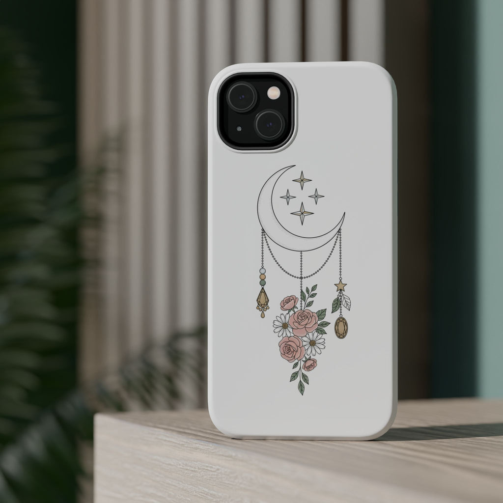 Moon & Roses Magnetic Impact Phone Case — Celestial Floral iPhone Cover