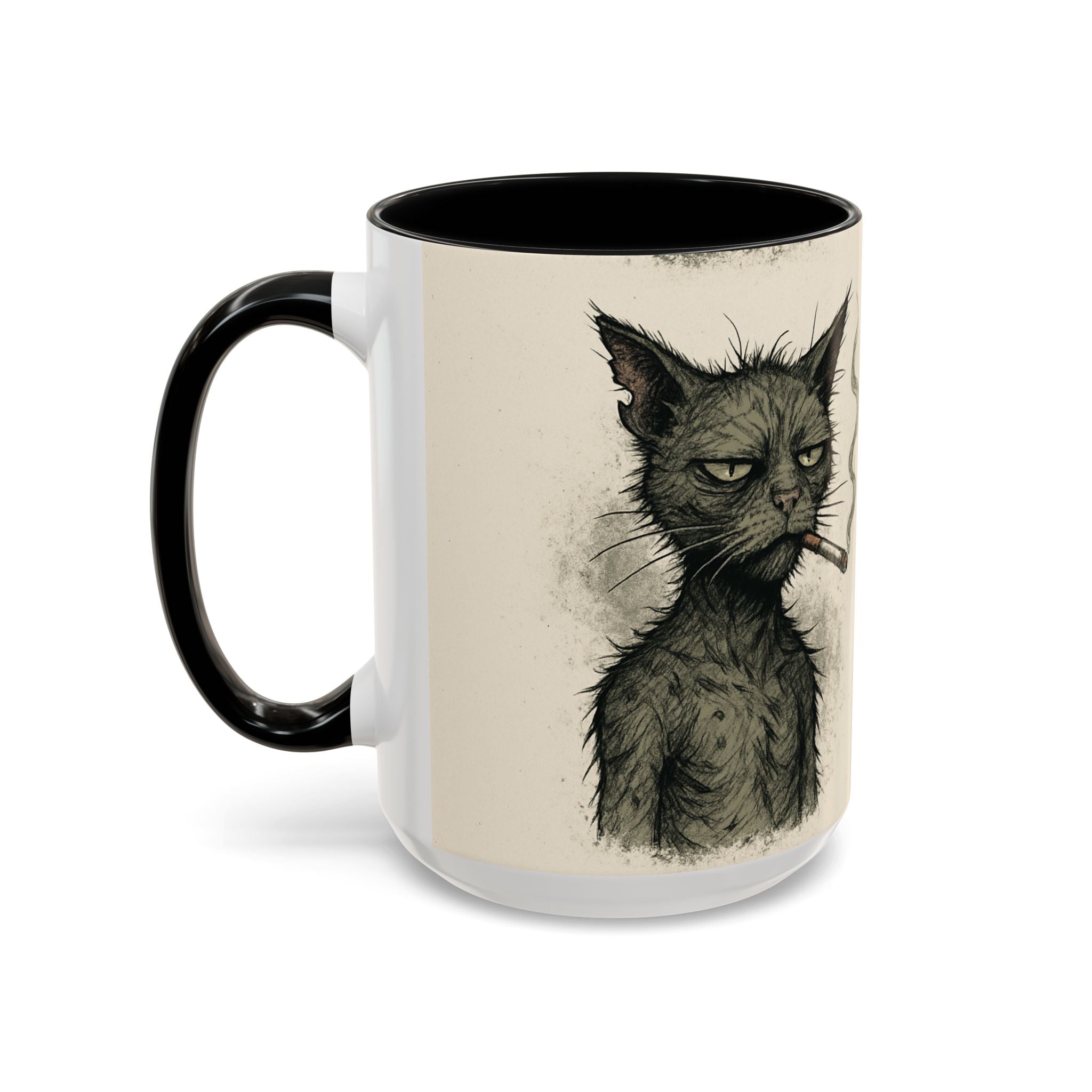 Grumpy Cat Smoking Coffee Mug — Funny Gothic Cat Accent Mug (11/15oz)