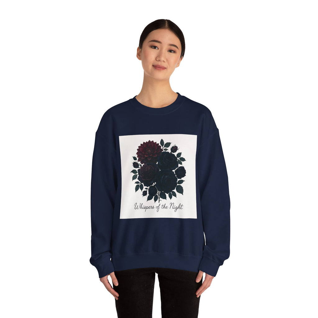 Crewneck Sweatshirt - 'Whispers of the Night' Floral Graphic