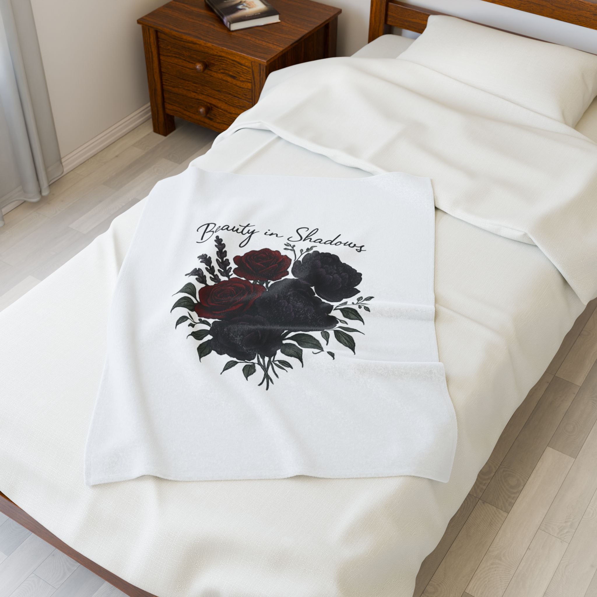 Velveteen Blanket — "Beauty in Shadows" Dark Rose Plush Throw