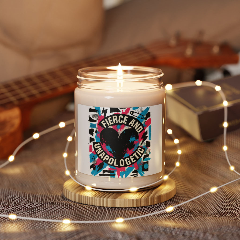 Soy Candle — "Fierce and Unapologetic" Scented 9oz (Bold Heart Design)
