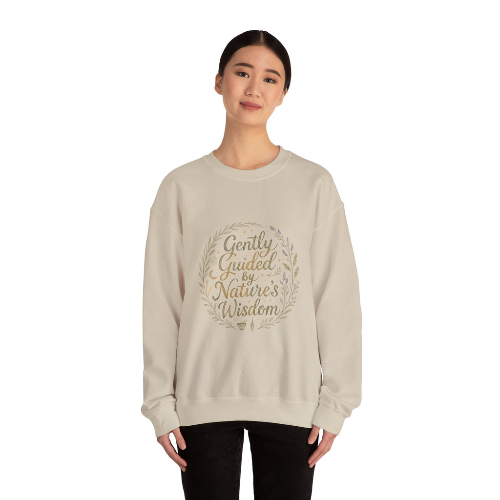 Crewneck Sweatshirt — "Gently Guided by Nature's Wisdom" Floral Wreath Eco Vibe