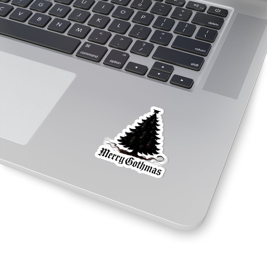 Merry Gothmas Kiss-Cut Sticker — Gothic Black Christmas Tree Decal