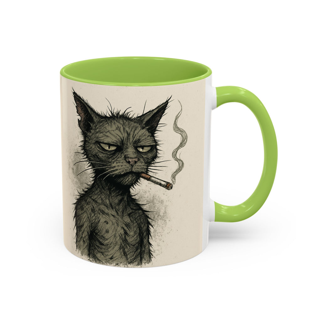Grumpy Cat Smoking Coffee Mug — Funny Gothic Cat Accent Mug (11/15oz)