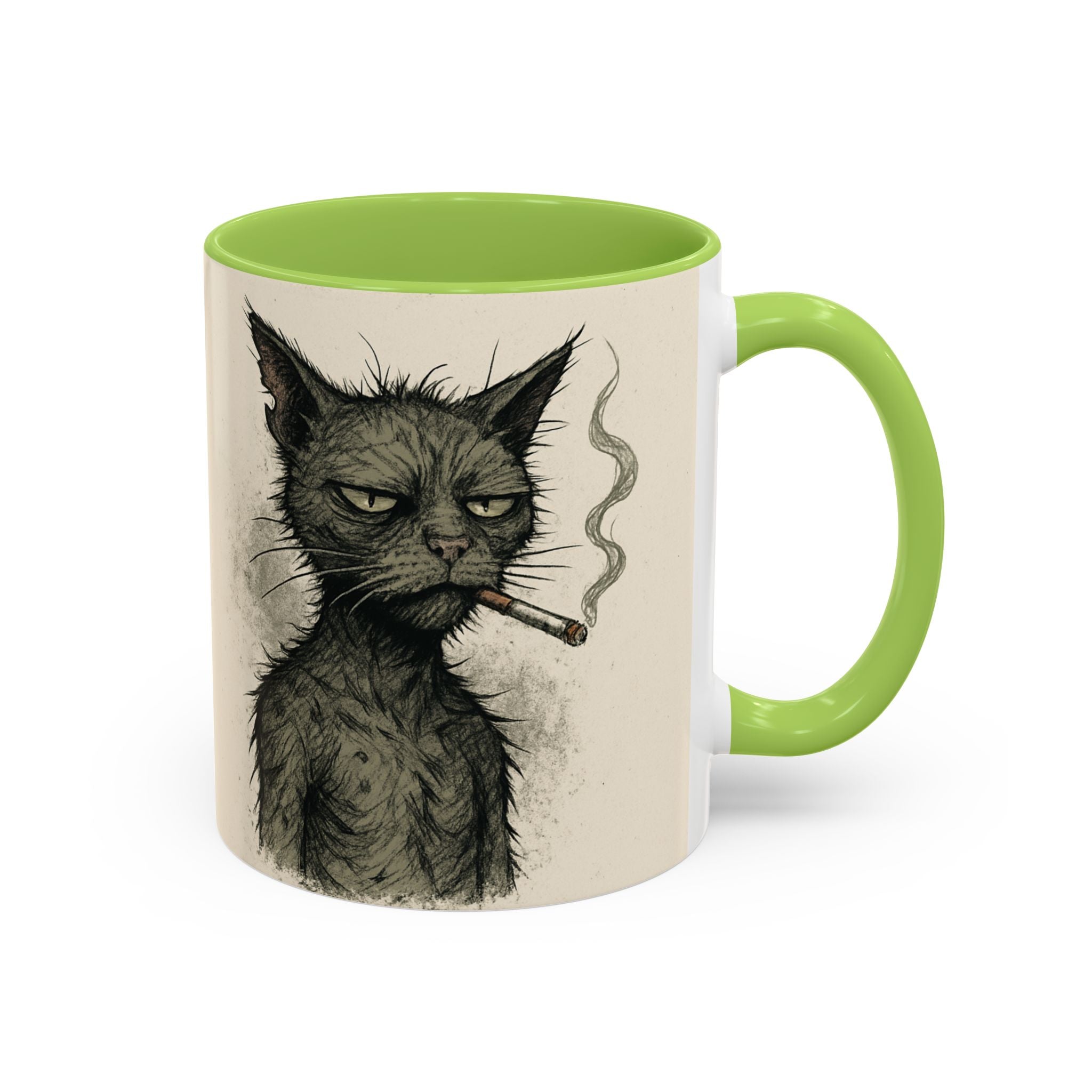 Grumpy Cat Smoking Coffee Mug — Funny Gothic Cat Accent Mug (11/15oz)