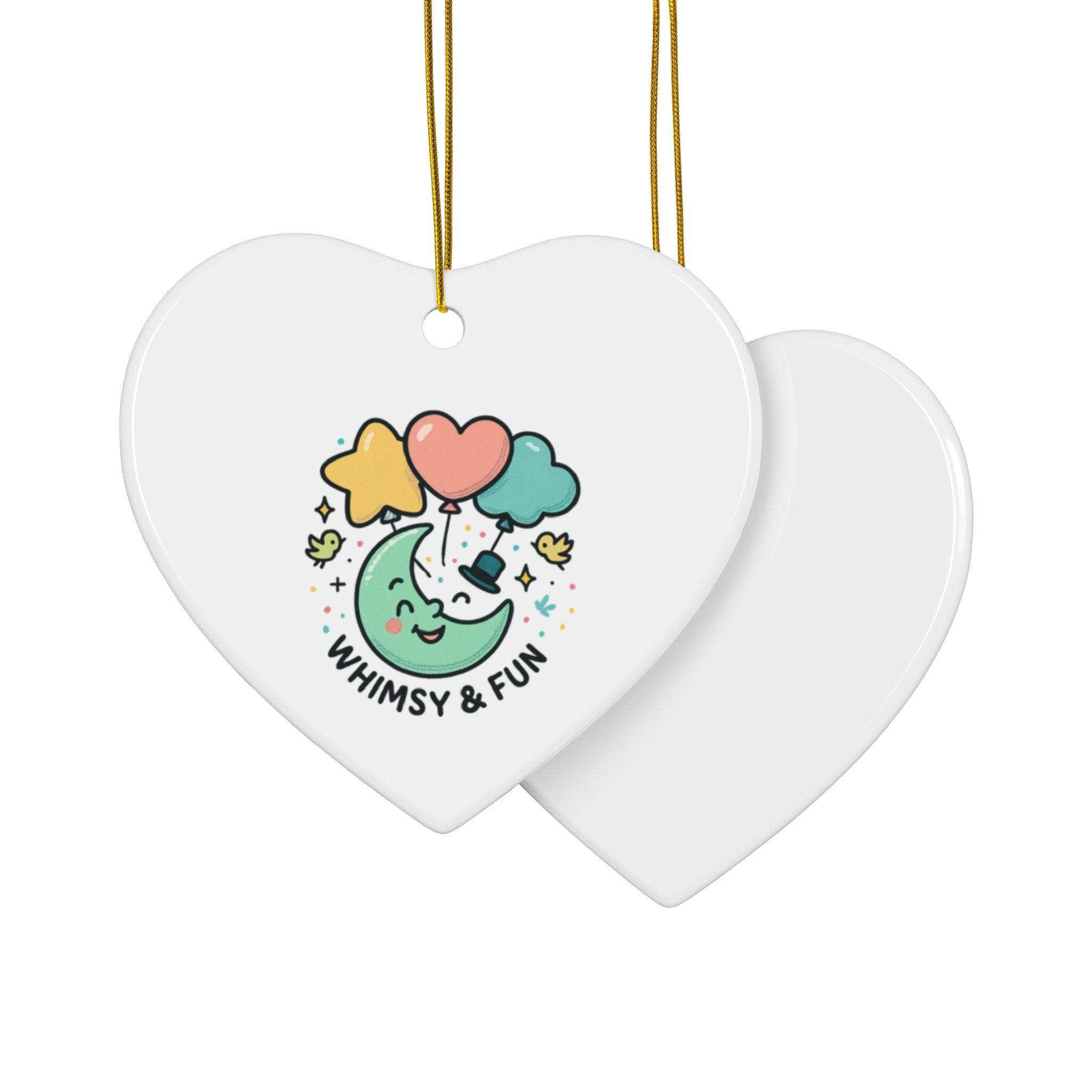 Whimsical Moon with Balloons Ceramic Ornament | Double-Sided Round Ornament