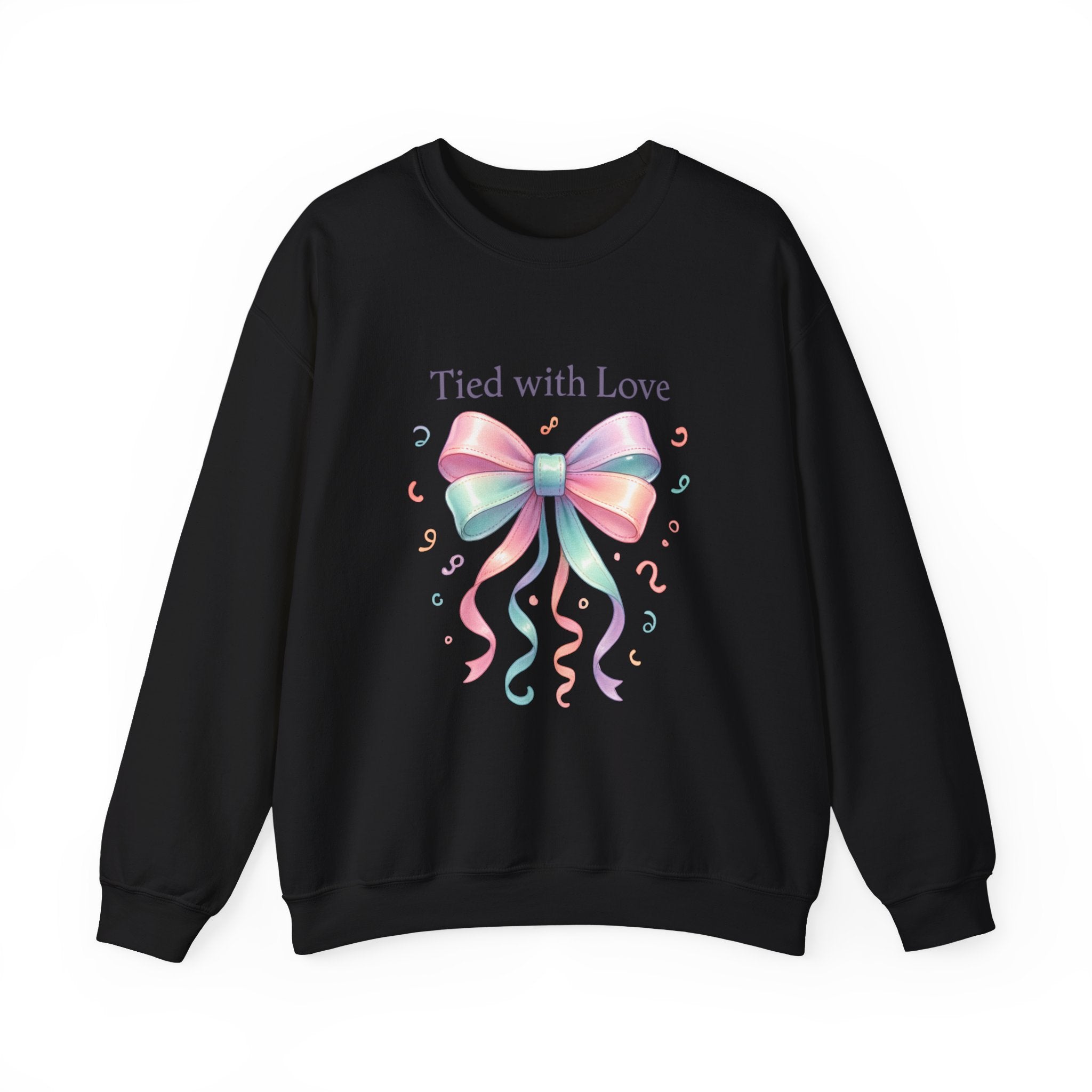 Crewneck Sweatshirt — "Tied with Love" Pastel Bow Gift Pullover