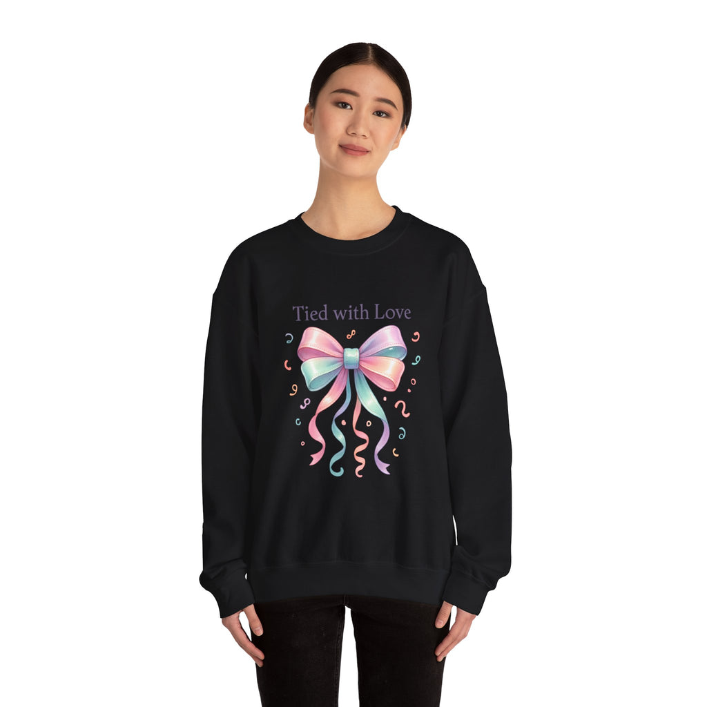 Crewneck Sweatshirt — "Tied with Love" Pastel Bow Gift Pullover