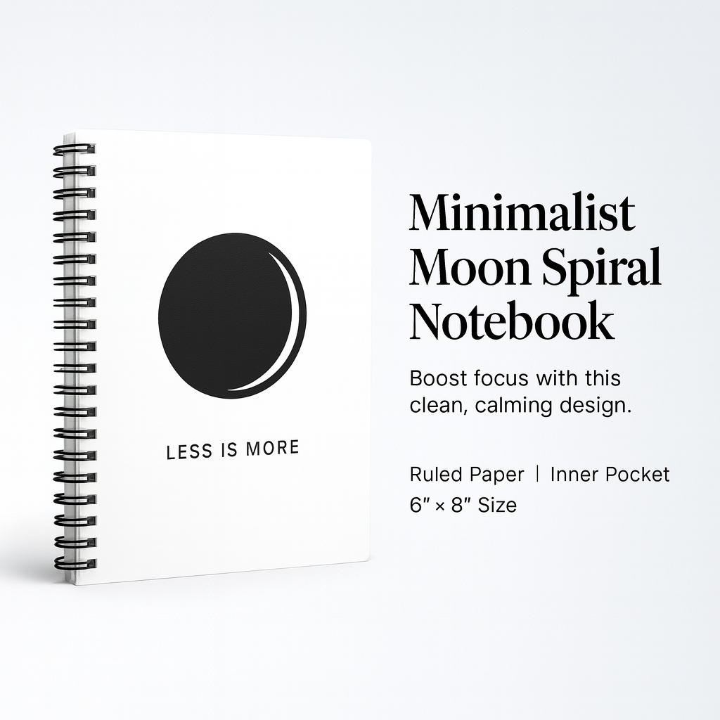 Minimalist Moon Spiral Notebook — "Less Is More" Ruled Journal