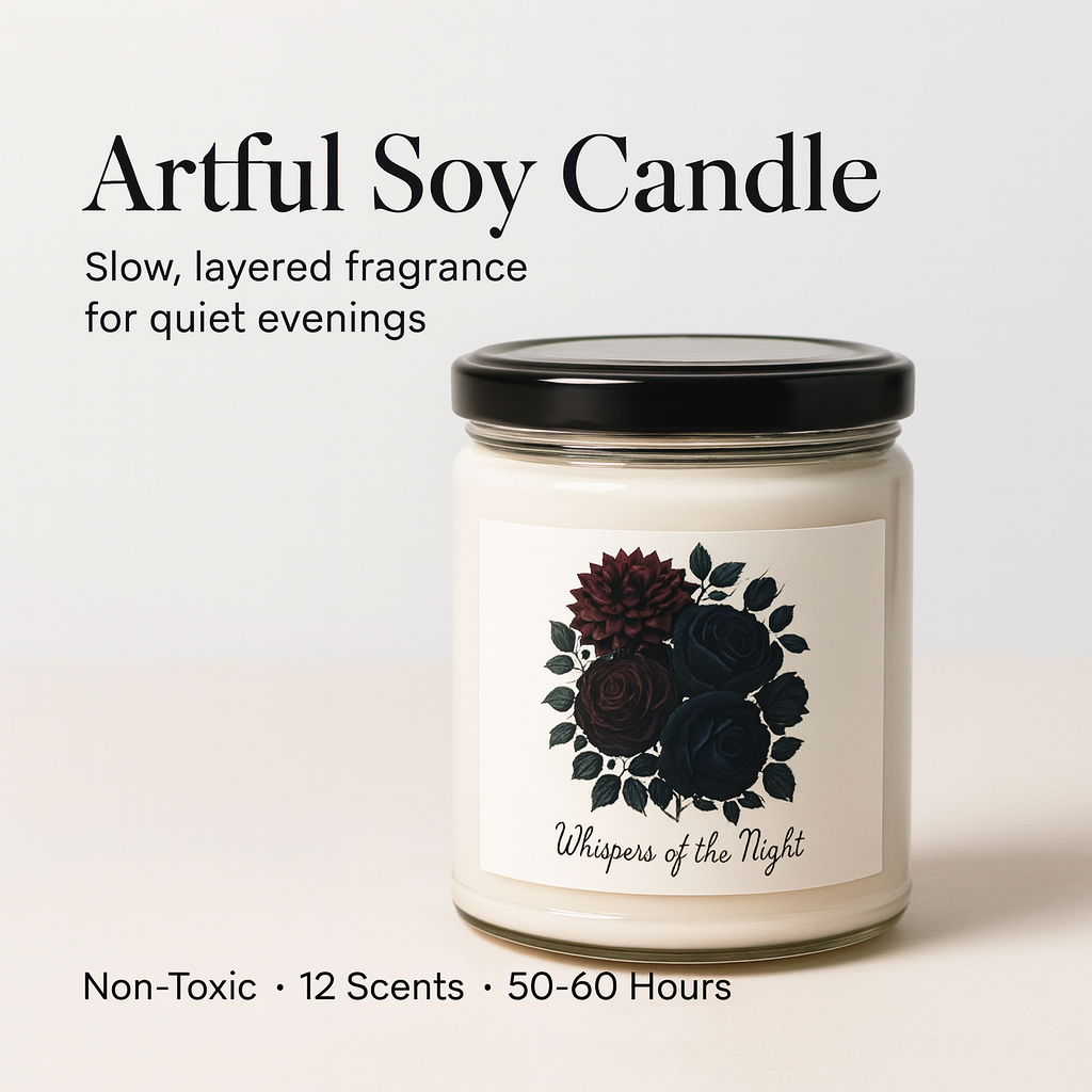 Soy Candle — "Whispers of the Night" Floral Scented Candle, 9oz